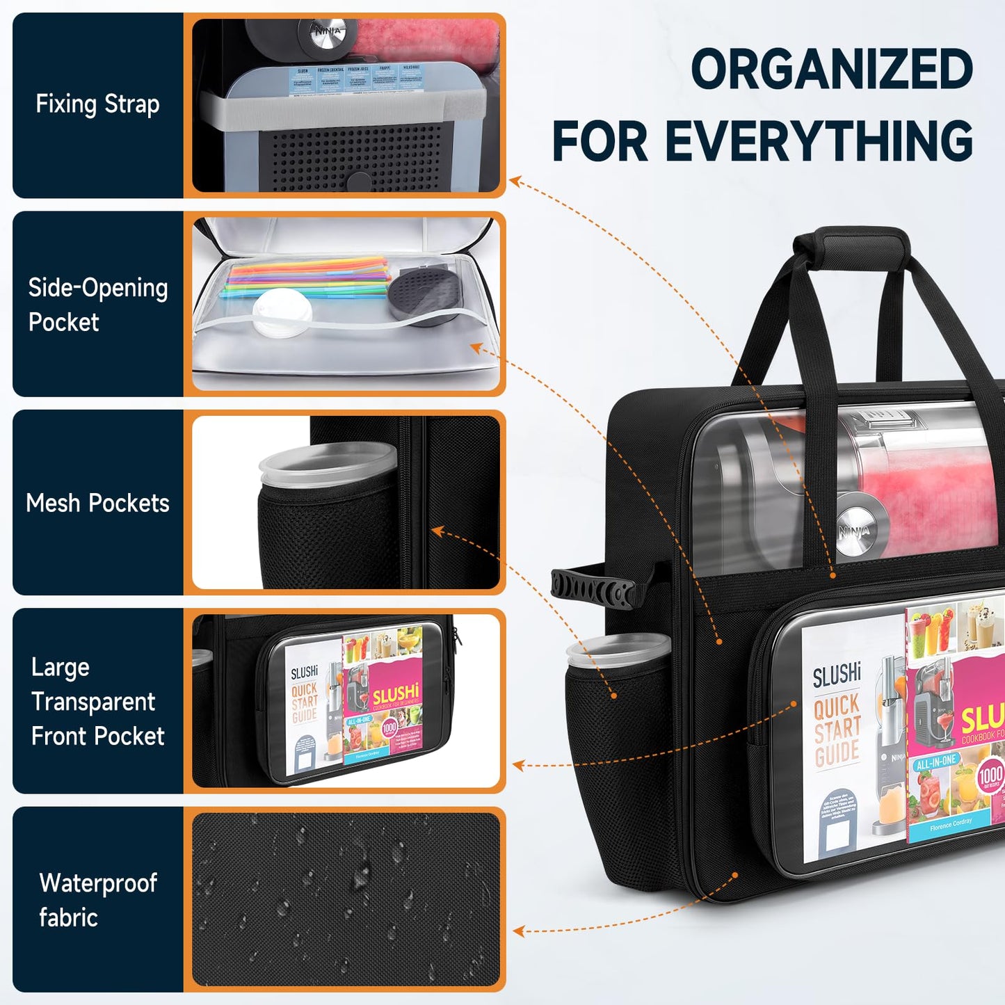 Carrying Bag for Ninja Slushie Machine FS301 & FS300, Travel Party Frozen Drink Maker Case with Clear Window, Portable Side-Opening Cover for Ninja SLUSHi, Thick Storage Case for Slush Accessories