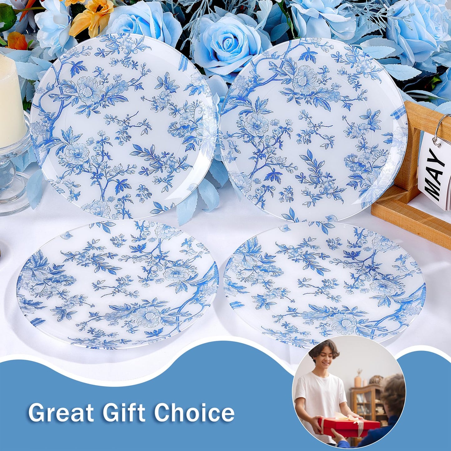 EI 60pcs Blue and White Floral Plastic Plates Fancy Blue Floral Disposable Heavy Duty,10.25inch Dinner Plate and 7.5inch Dessert Plate,Disposable Nice Plastic Plates for Party,Wedding(Value,Elegant)
