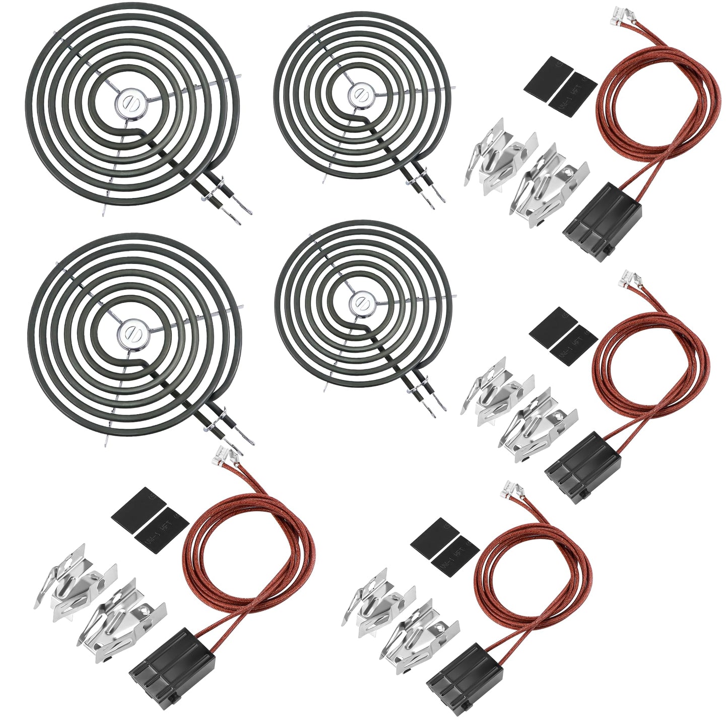 WB17T10006 Terminal Block Kit&Electric Stove Burner Element Replacement 2*WB30M1(6") 2*WB30M2(8")-4Packs Set Compatible for GE HotPoint Kenmore Range/Stove by MIFLUS