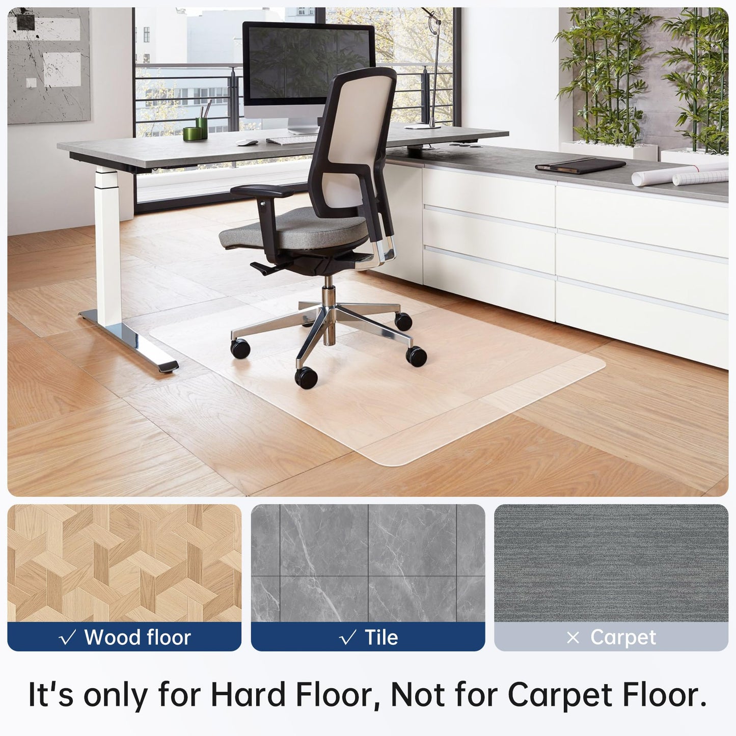 Cybstrax Office Chair Mat for Hardwood Floor - 36 x 48'', Transparent Computer Desk Chair Mat Easy Glide Floor Protector Mat for Rolling Chairs Office & Home