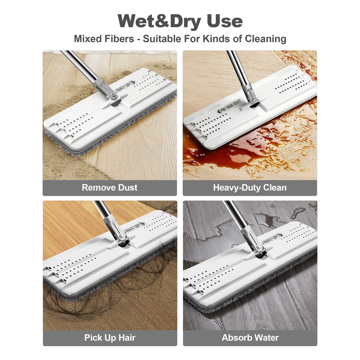 JOYMOOP Mop and Bucket Set, Hands-Free Flat Floor Mop with 3 Washable Microfiber Pads, Wet and Dry Use, Ideal for Home and Commercial Floor Cleaning