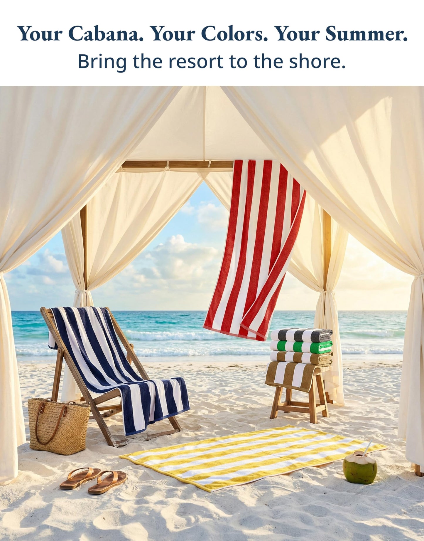 LANE LINEN Beach Towels 6 Pack - 520 GSM Beach Towel (30" x 60") – 100% Cotton Soft, Thick & Highly Absorbent Pool Towels for Hotel Airbnb Spa - Quick Dry Cabana Stripe Large Towel - Tropical Escape
