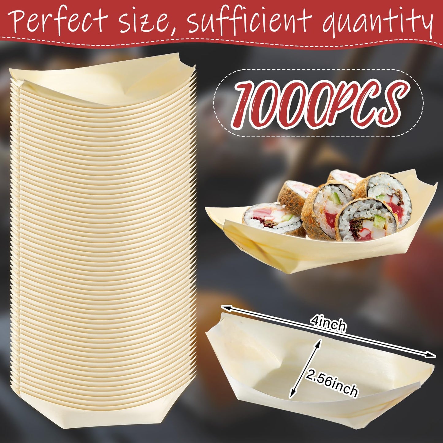 Hoolerry 1000 Pcs Disposable Wood Boat Plates Dishes 4 Inches Bamboo Plates Sushi Boat Disposable Bamboo Leaf Dish Serving Tray Food Container Wood Bowl For Catering Home