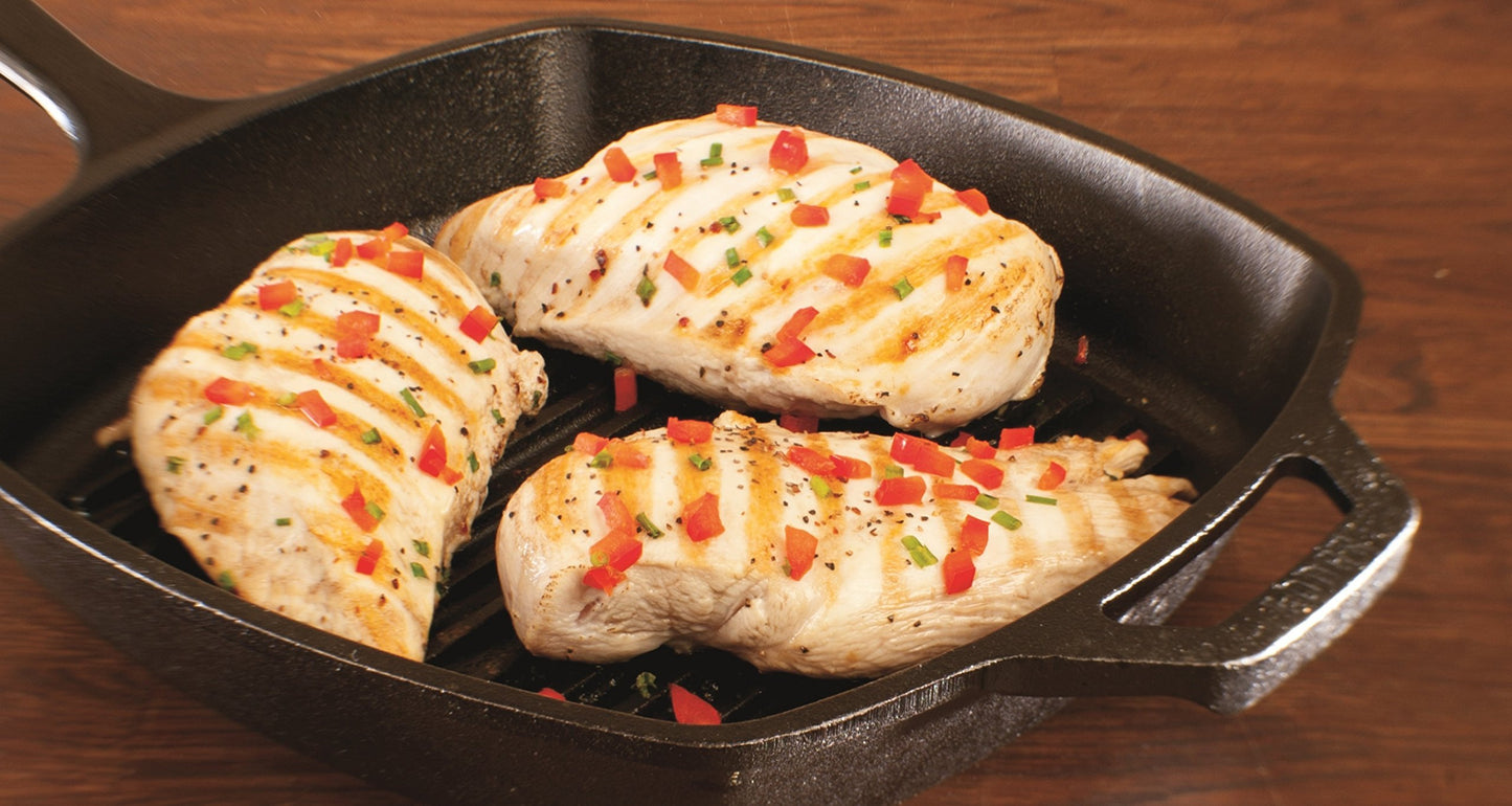 Lodge Square Cast Iron Grill Pan 10.5 Inches - Pre-Seasoned Square Skillet - Ridged Burger Grill Pan - Even Heat Distribution - PFAS-Free Non-Toxic Cookware
