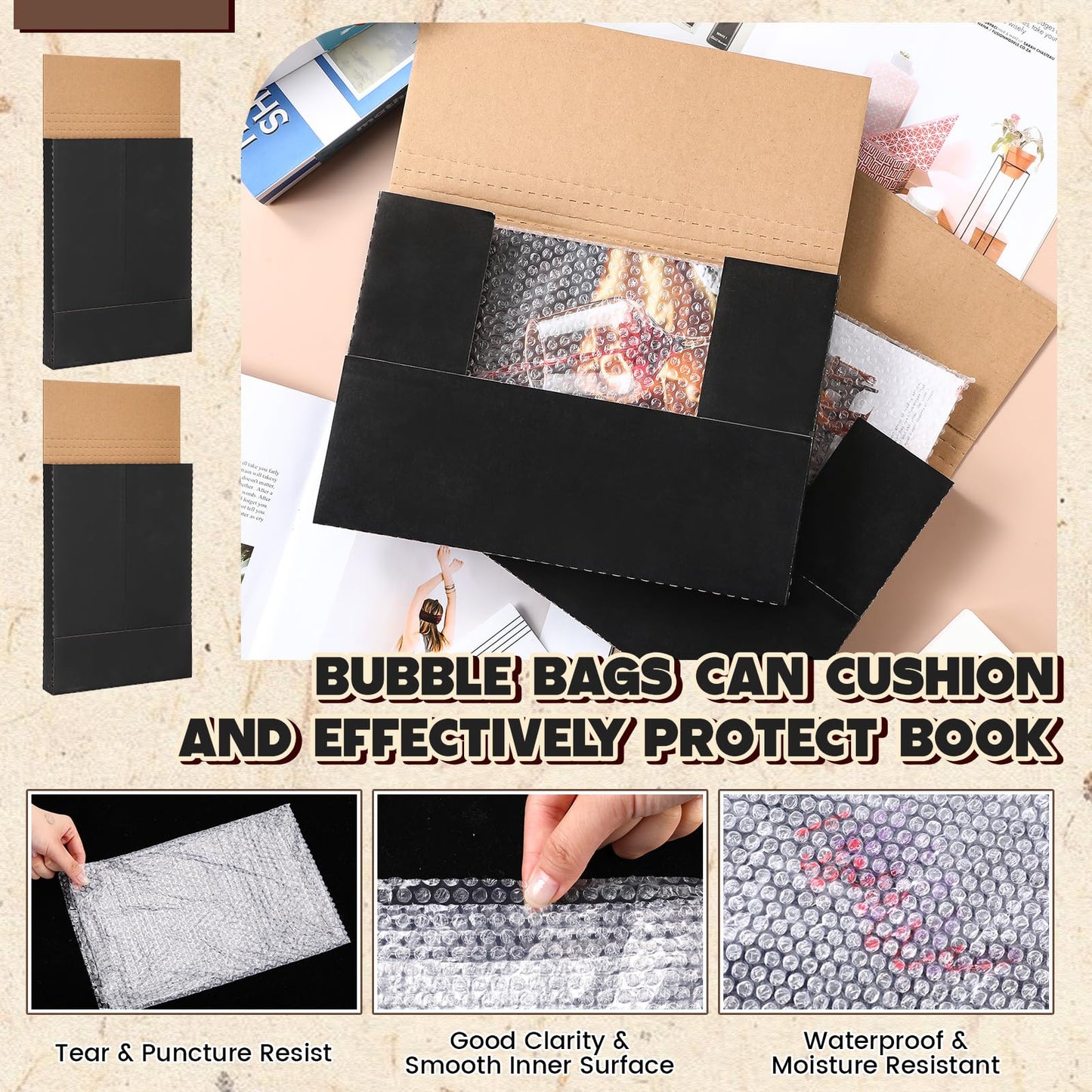 Fullhawl 30 Pack Corrugated Comic Book Mailers with 30 Bubble Bags, Comic Book Shipping Box Easy Fold Cardboard Photo Box for Mailing Packaging, Height Adjustable (Black,7.8 x 11 x 1.2 Inch)