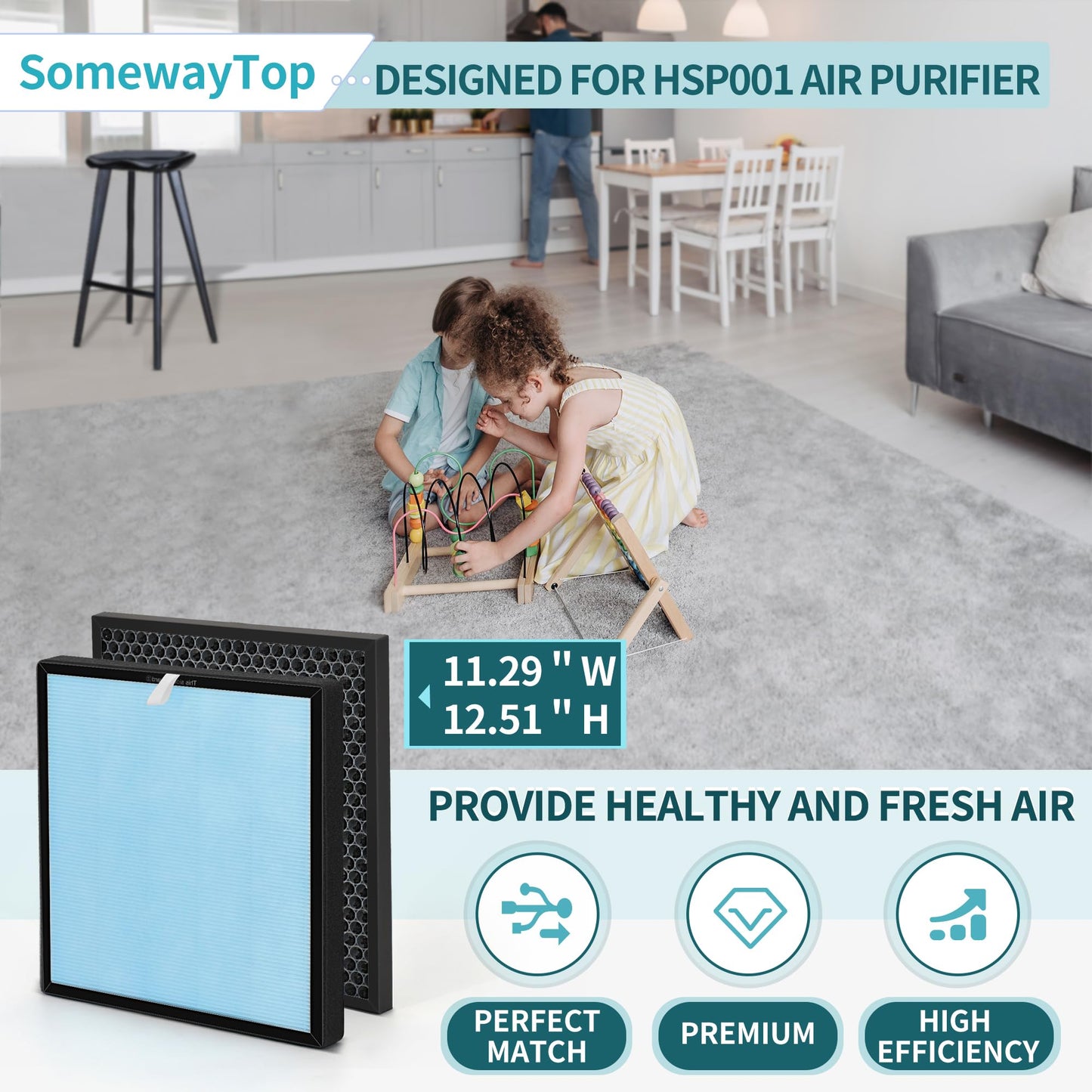 [2 SETS] HSP001 Air Replacement Filter Set Compatible with HSP001 Air Filters True Air Clenaer for Home, H13 HEPA, HEPA Pre-filter,Carbon and Pre-filter 4