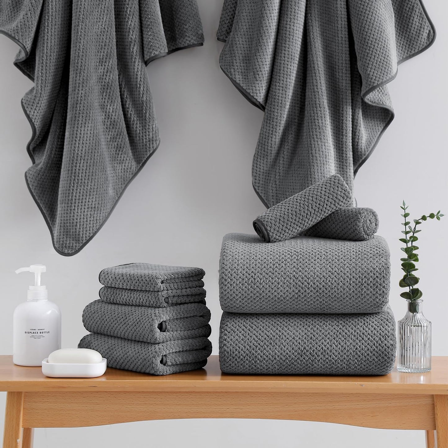 18 Piece Microfiber Bath Towels Set - 6 Bath Sheets,6 Hand Towels And 6 Washcloths,Soft Family Towels,Highly Absorbent Bathroom Towel,Quick Dry Shower Towel Luxury Towels For Hotel Spa Dorm-Dark Gray