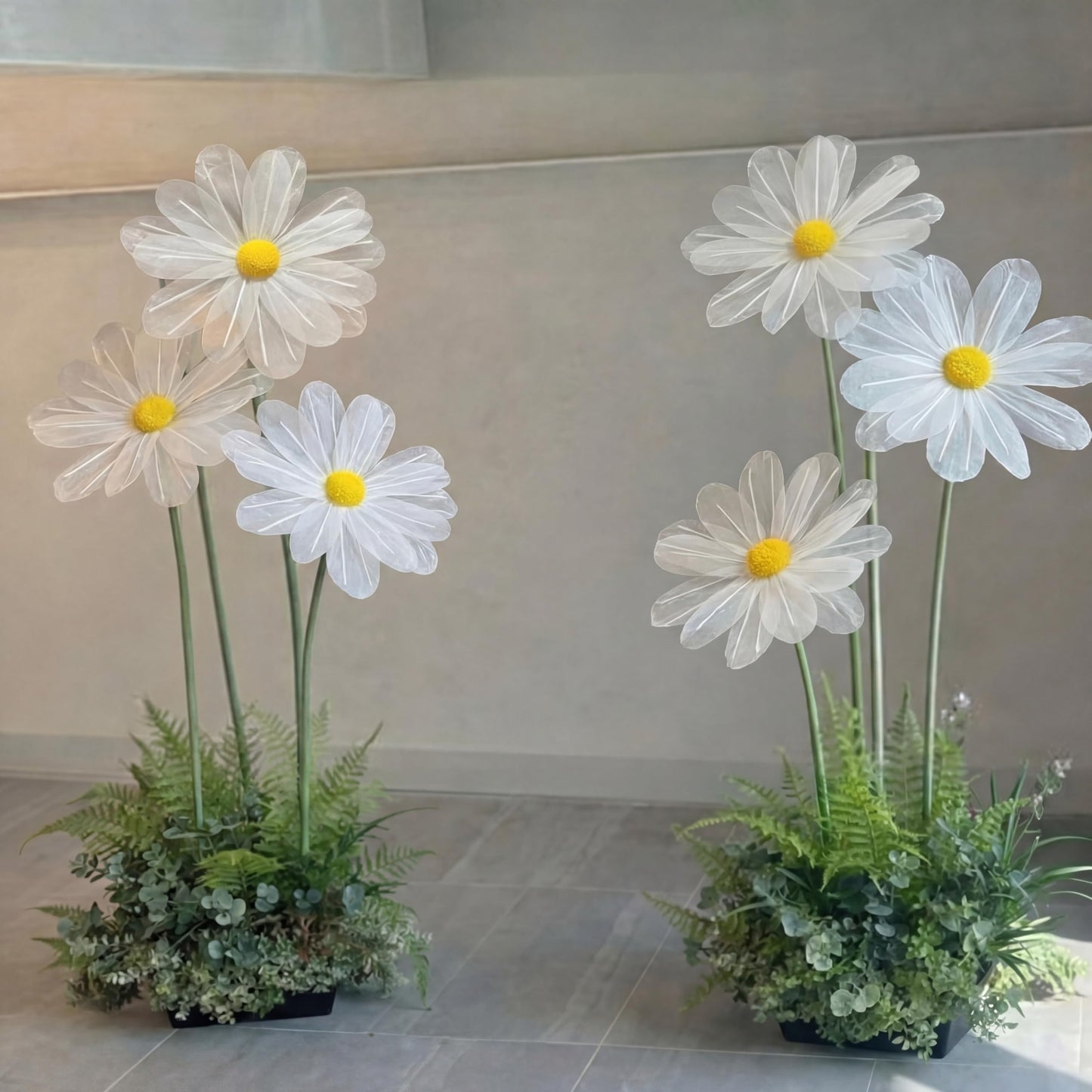 FineCheer 6 Pcs White Large Daisy Flowers for Decoration 12'' 15.8'' 20'' Giant Silk Artificial Flower Fake Daisy for Wedding Garden Birthday Party Bridal Baby Shower Decor, Rod is Not Included