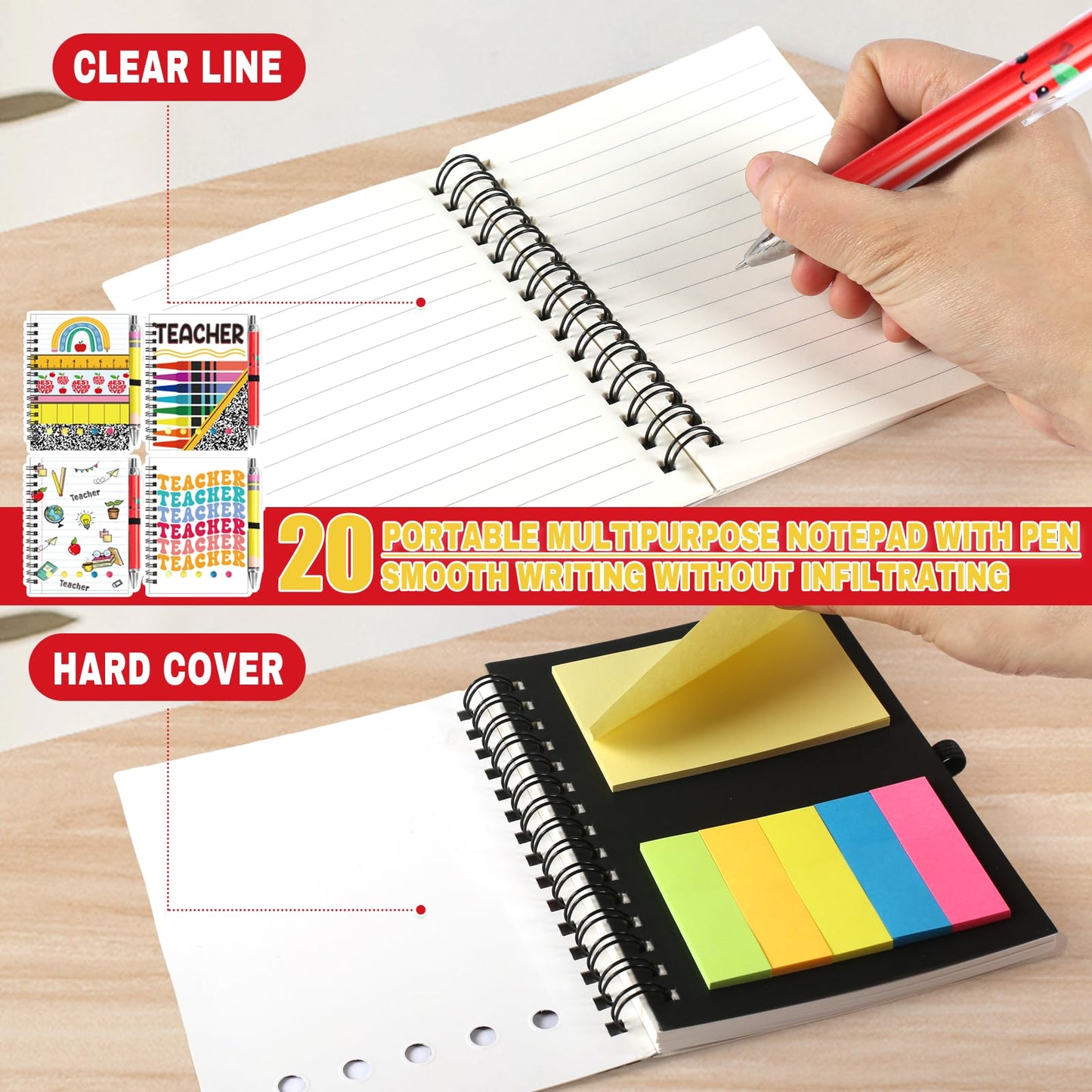 40 Pcs/20 Set Teacher Appreciation Gifts Inspirational Bulk Spiral Notebook Thank You Gift for Teachers from Students Best Teacher Spiral Notebooks with 20 Pens for Office School Teacher's Day