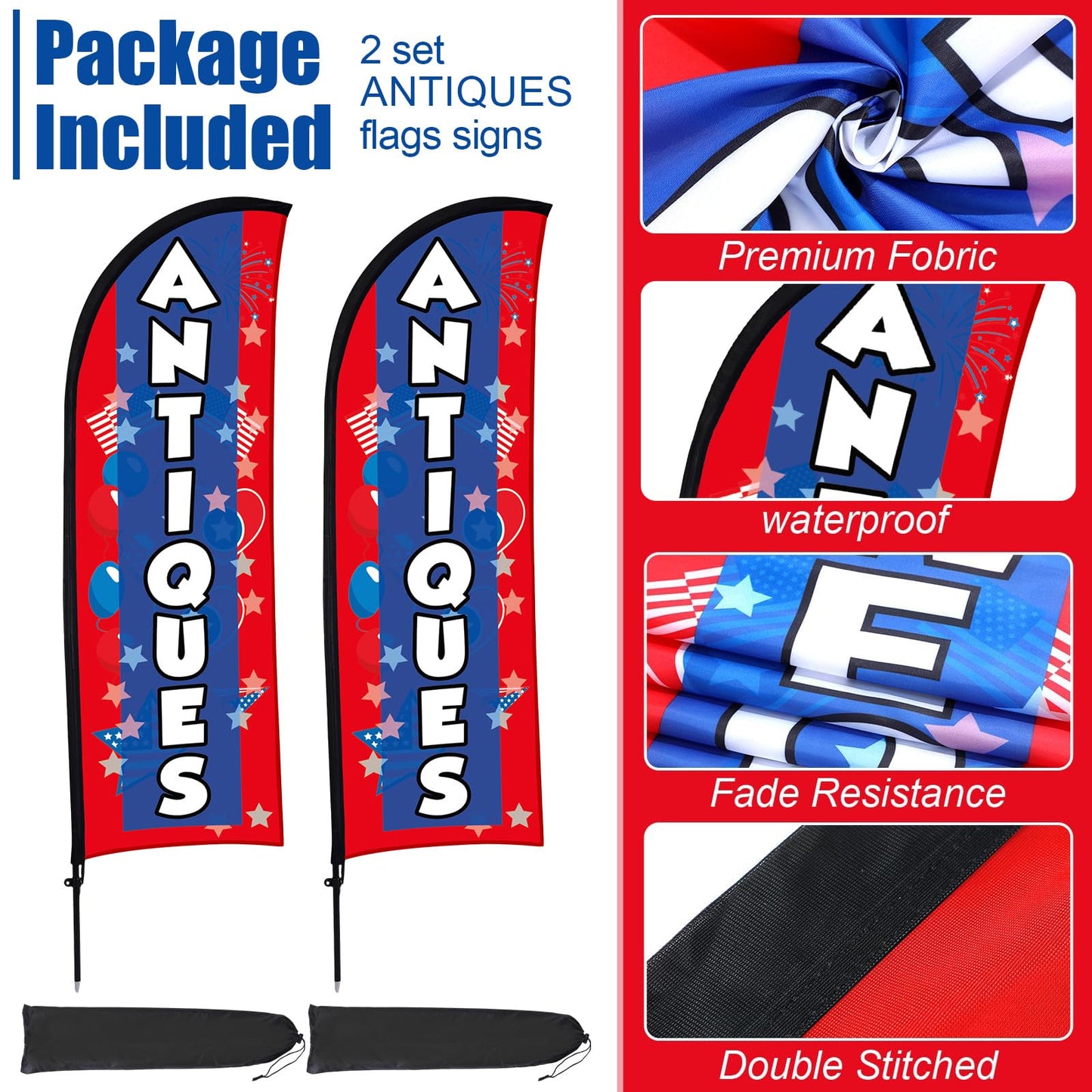 Buryeah 2 Sets Antiques Feather Flag with Pole Kit and Ground Stake 8ft Advertising Sign Banner Swooper Flag with Ground Stake and Portable Bag for Business Outside Event