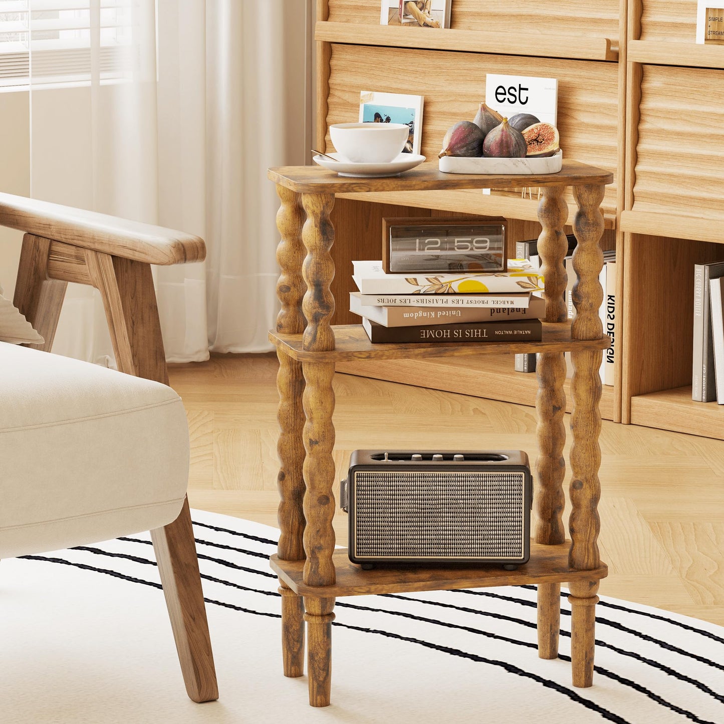 Veegle Side Table, Small End Table with Storage Shelf, 3-Tier Small Coffee Tables for Living Room Bedroom Narrow Spaces(Rustic Brown)