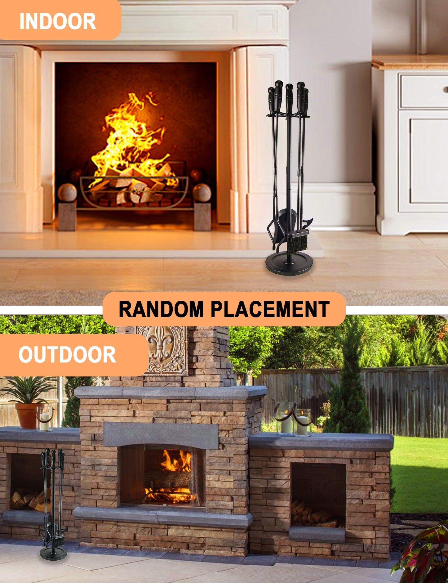 Tomersun Fireplace Tools 5 Pcs 31.5In Fireplace Tool Set Indoor Fireside Accessories Large Fire Place Tools Set Outdoor Fireplace Kit with Poker Shovel Tongs Brush, Stand