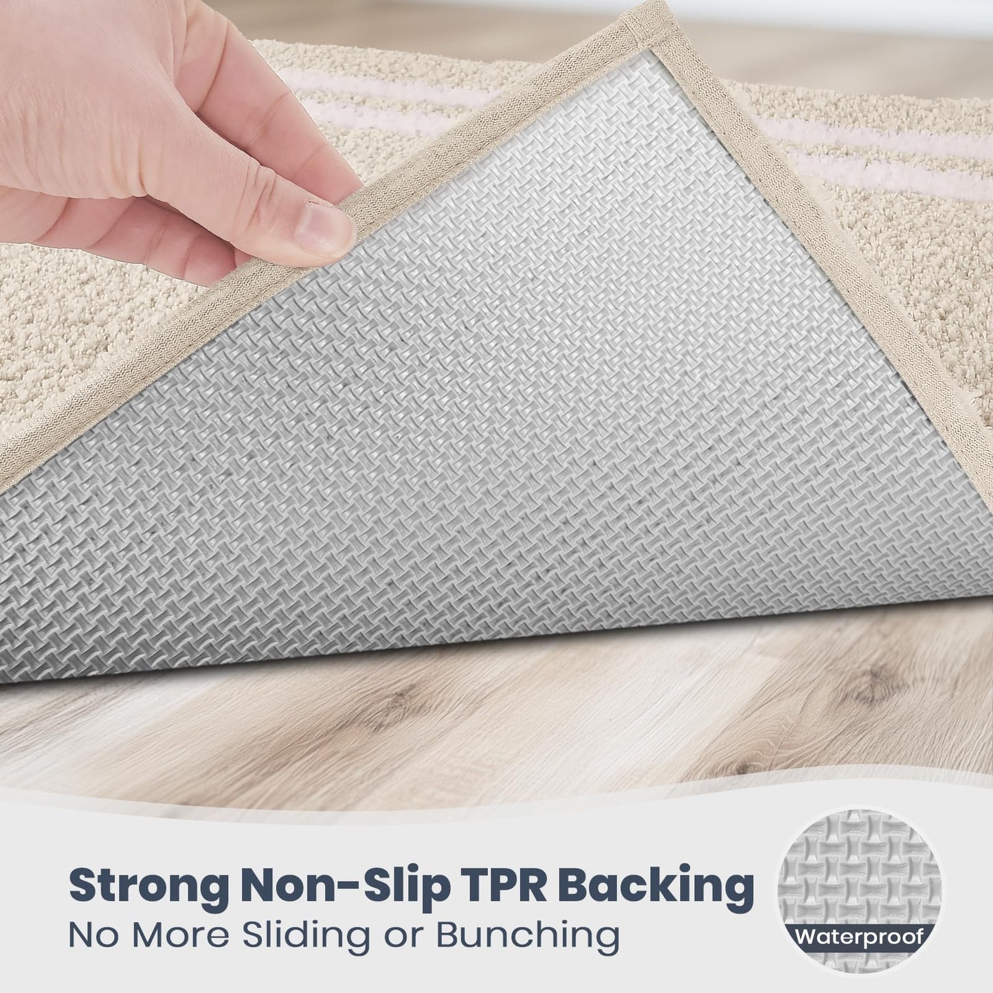 PURRUGS Bathroom Rug Non-Slip Machine Washable 24" x 60", Super Absorbent and Quick Dry Shaggy Microfiber Bath Mat, Extra Soft and Plush Bath Rug for Bathtub, Shower, and Sink, Beige