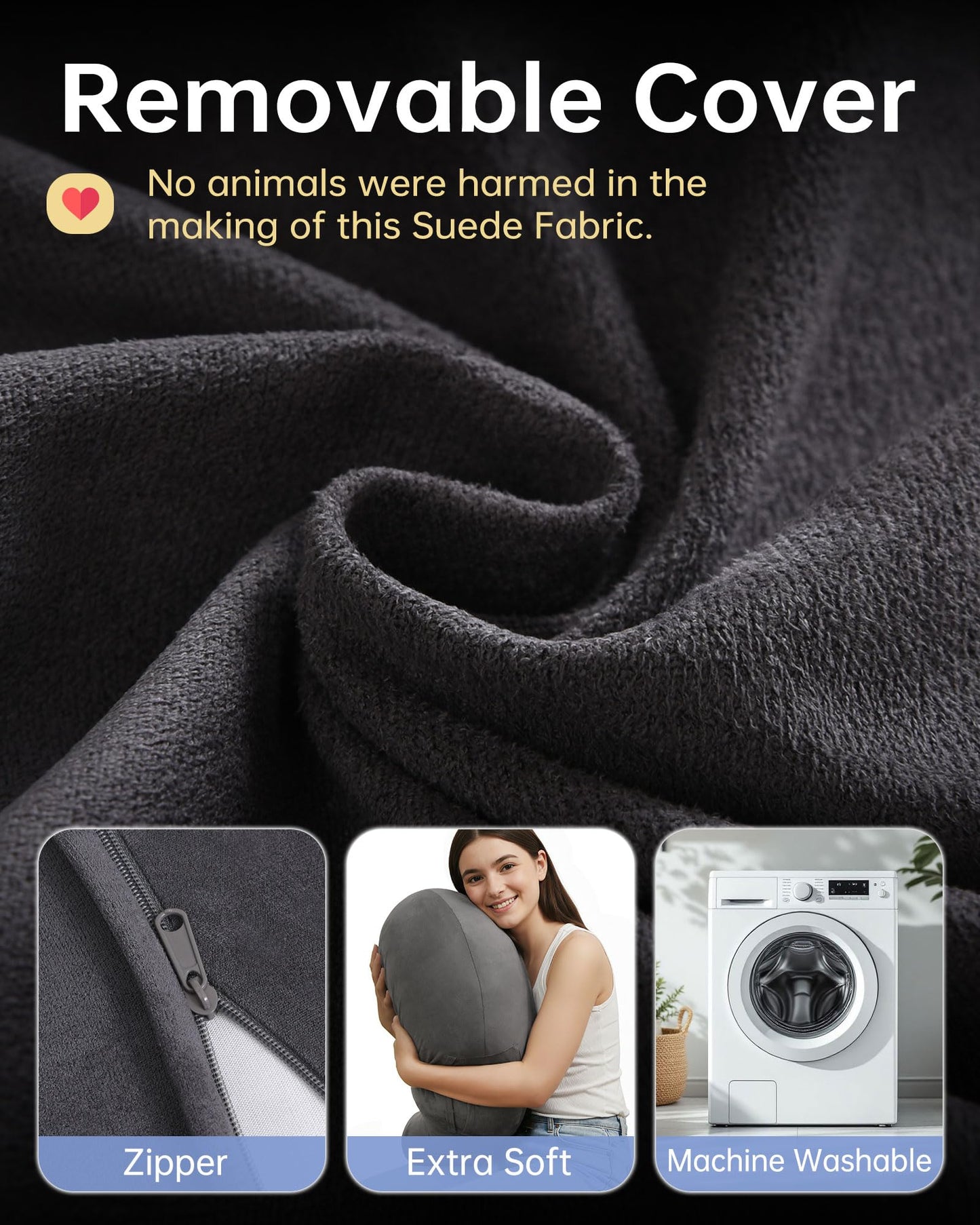 ENITYA Extra Large Ergonomic Gaming & Reading Pillow with Arm & Elbow Support,U-Shaped Lap Pillow for Crocheting,Knitting,Nursing,Working,or Sitting in Bed or Sofa,Washable Suede Cover (Grey)