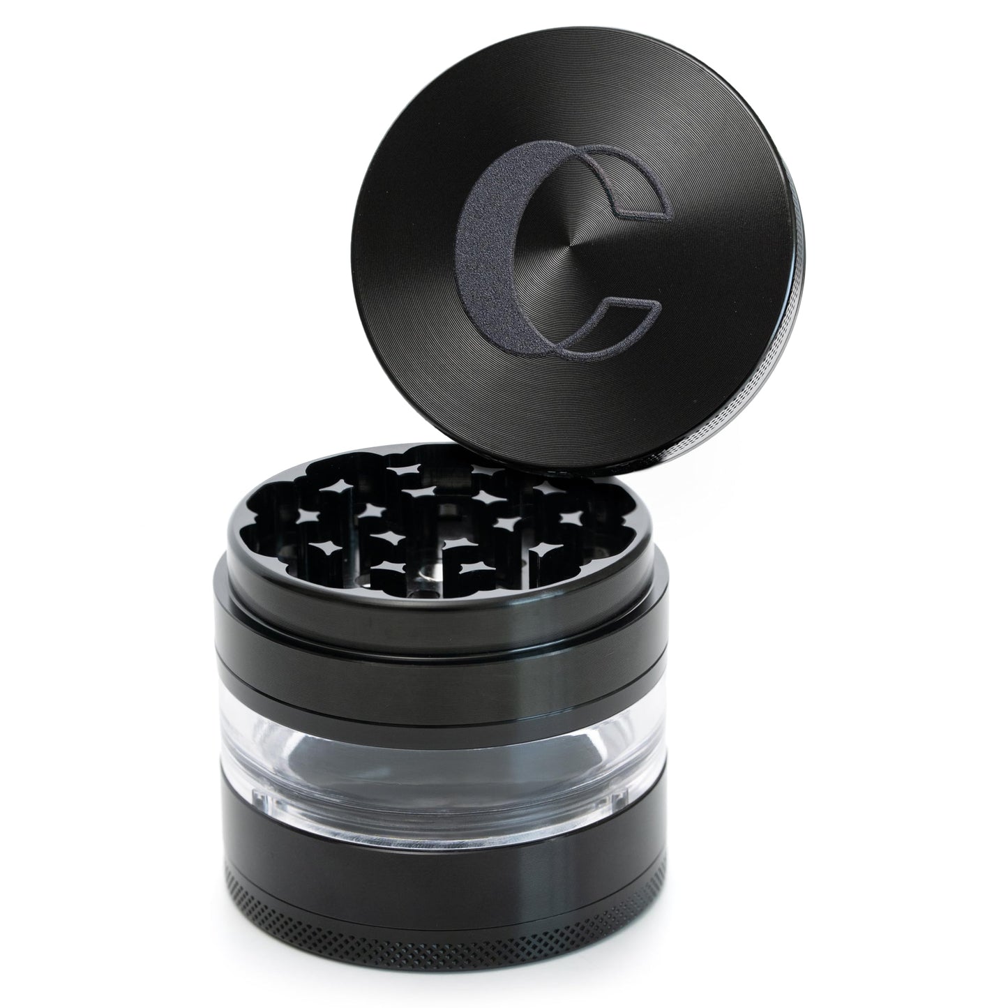 Cinder Brands - Clear Cut 4 Piece Herb Grinder – 2.75" Manual Dry Herb Grinder, Spice Mill with Transparent Storage Chamber & Diamond-Sharp Teeth, Aluminum Alloy, Portable, Easy-Clean Design