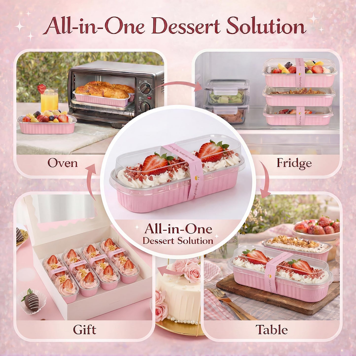 YQER 100 Pack Mini Loaf Pans with Lids and Spoons Sealing Sticker, 6.8oz Mini Cake Pans for Baking, Disposable Aluminum Foil Loaf Pans, Pink Loaf Baking Pans, Small Cake Containers With Lids