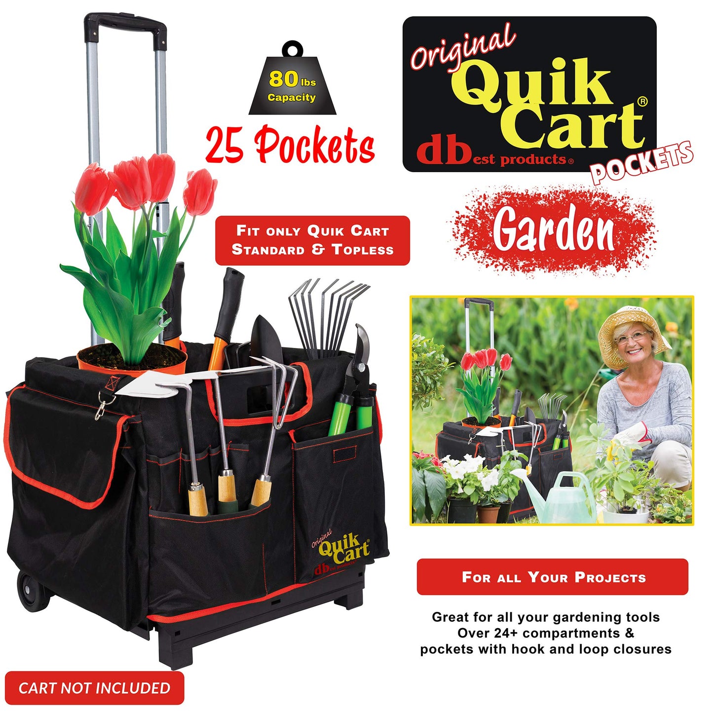 dbest Quik Cart Pockets, Black, Unisex, 20-Pocket Caddy for Easy Organization and Storage