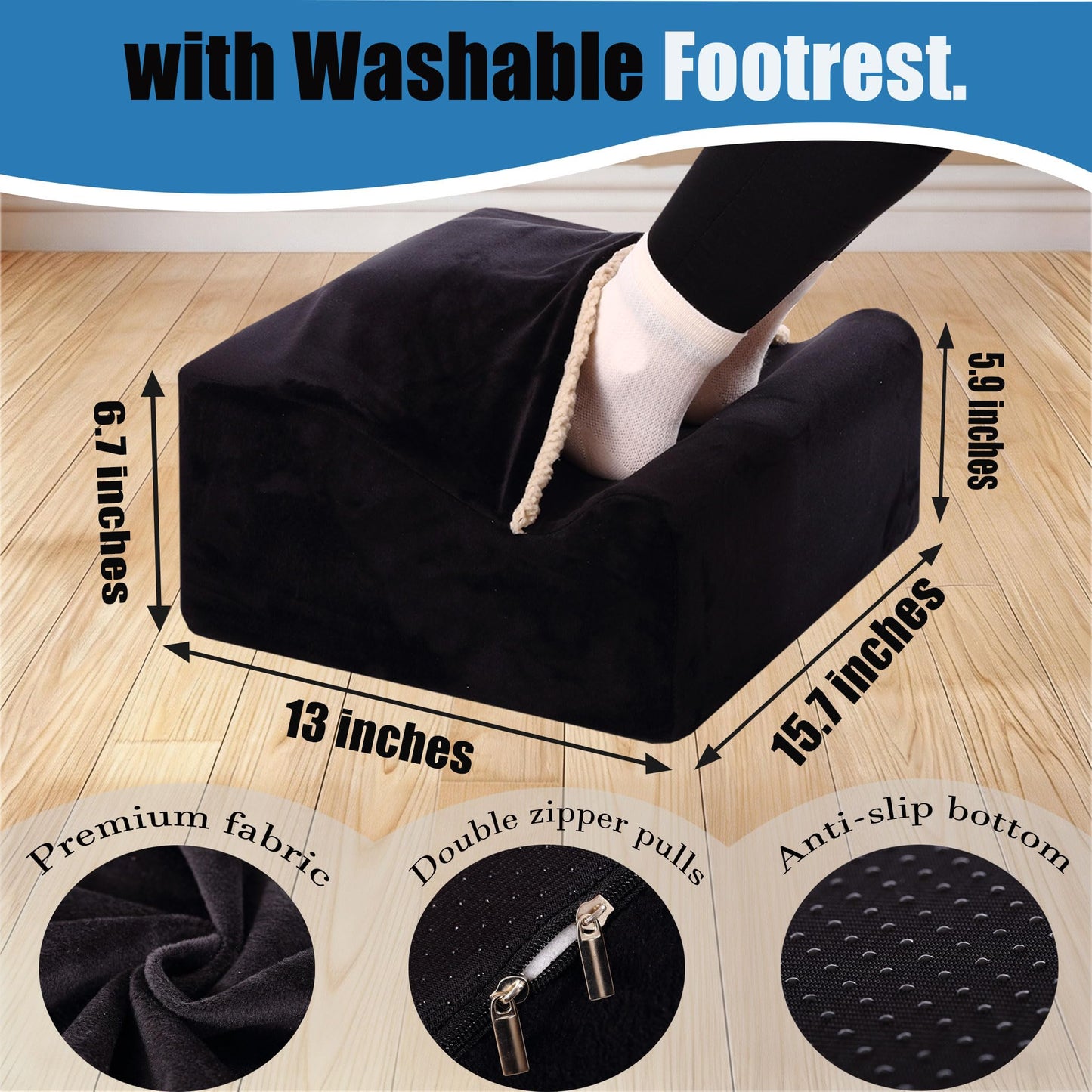 COMFelicify Foot Rest for Under Desk at Work, Office Footrest with Warm Feet Pocket,Ergonomic Under Desk Footrest with Washable Cover, Stool for Office Chair & Back &Pain Relief (Black+)