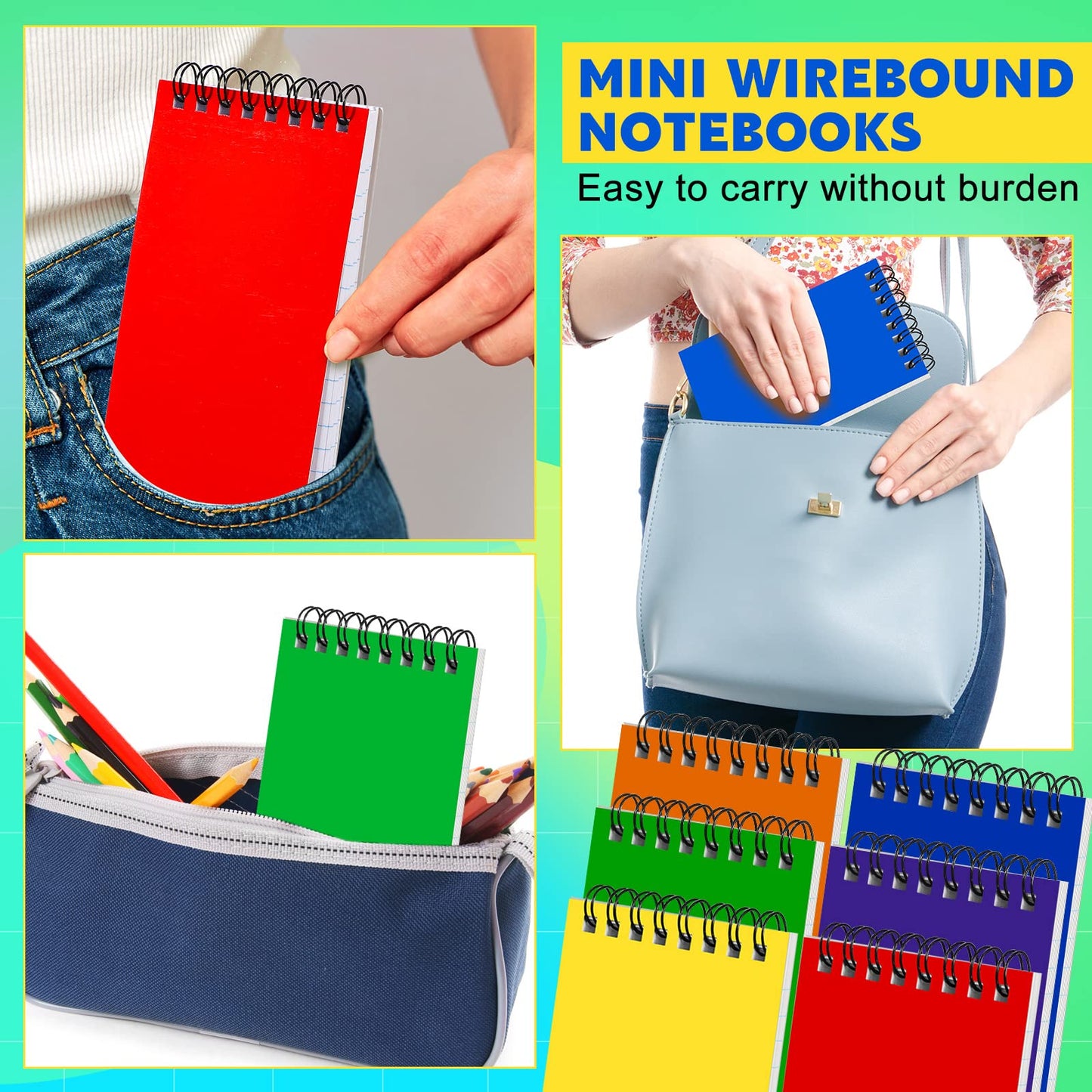 Meanplan 60 Pack Spiral Memo Pads 3 x 5 Inch Spiral Journal Lined Wirebound College Ruled Notebook Solid Colors, 75 Sheets/pad, Notebook for School Travel Office Business Supplies