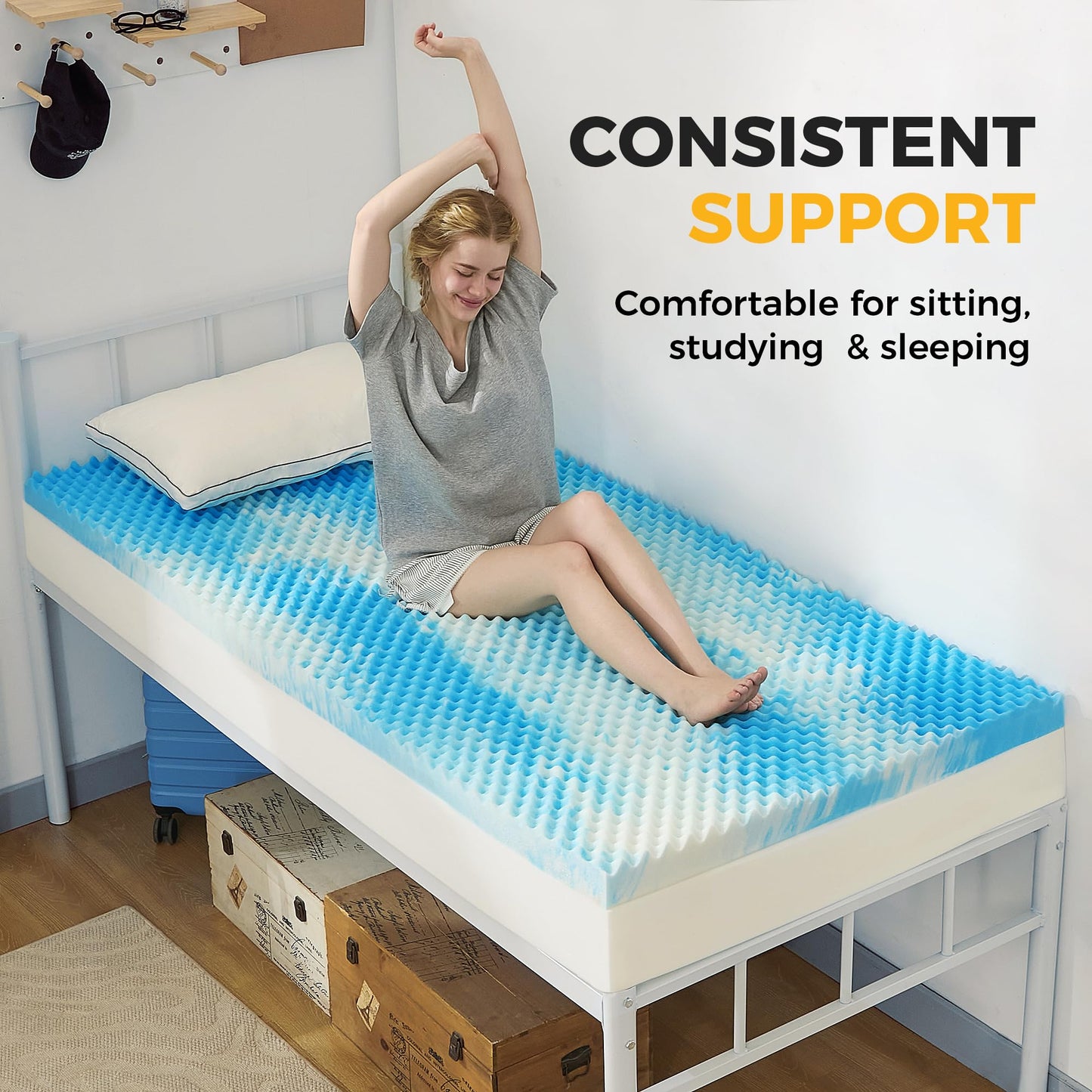 SINWEEK 2 Inch Egg Crate Memory Foam Mattress Topper Twin XL, Twin Extra Long Mattress Pads for College Dorm Room, Pressure Relieve CertiPUR-US Certified,39x80 Inches, Blue