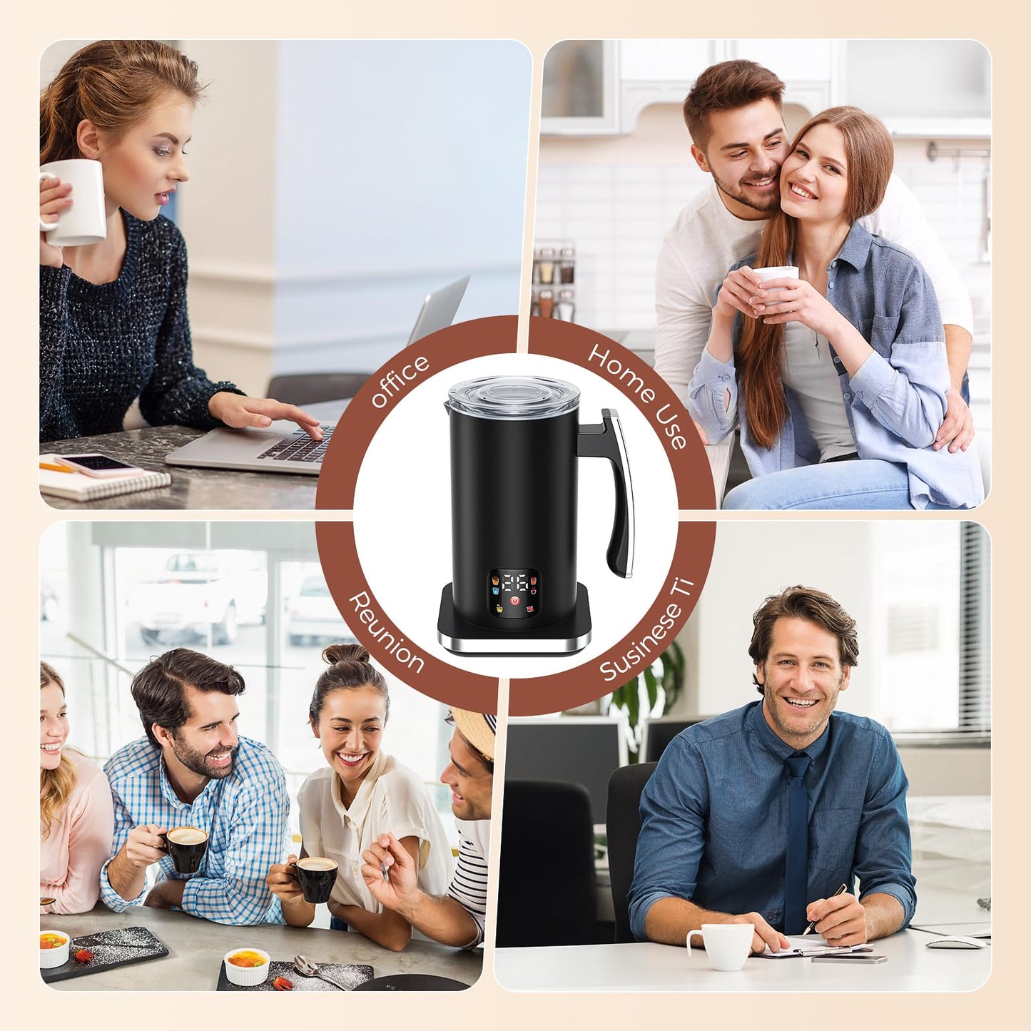 Automatic Milk Frother 6-in-1, Electric Milk Frother and Steamer 420ml, Milk Steamer and Frother for Latte, Coffee Frother Machine, Warm and Hot Chocolate Maker, Cold Foam Maker, Cappuccinos