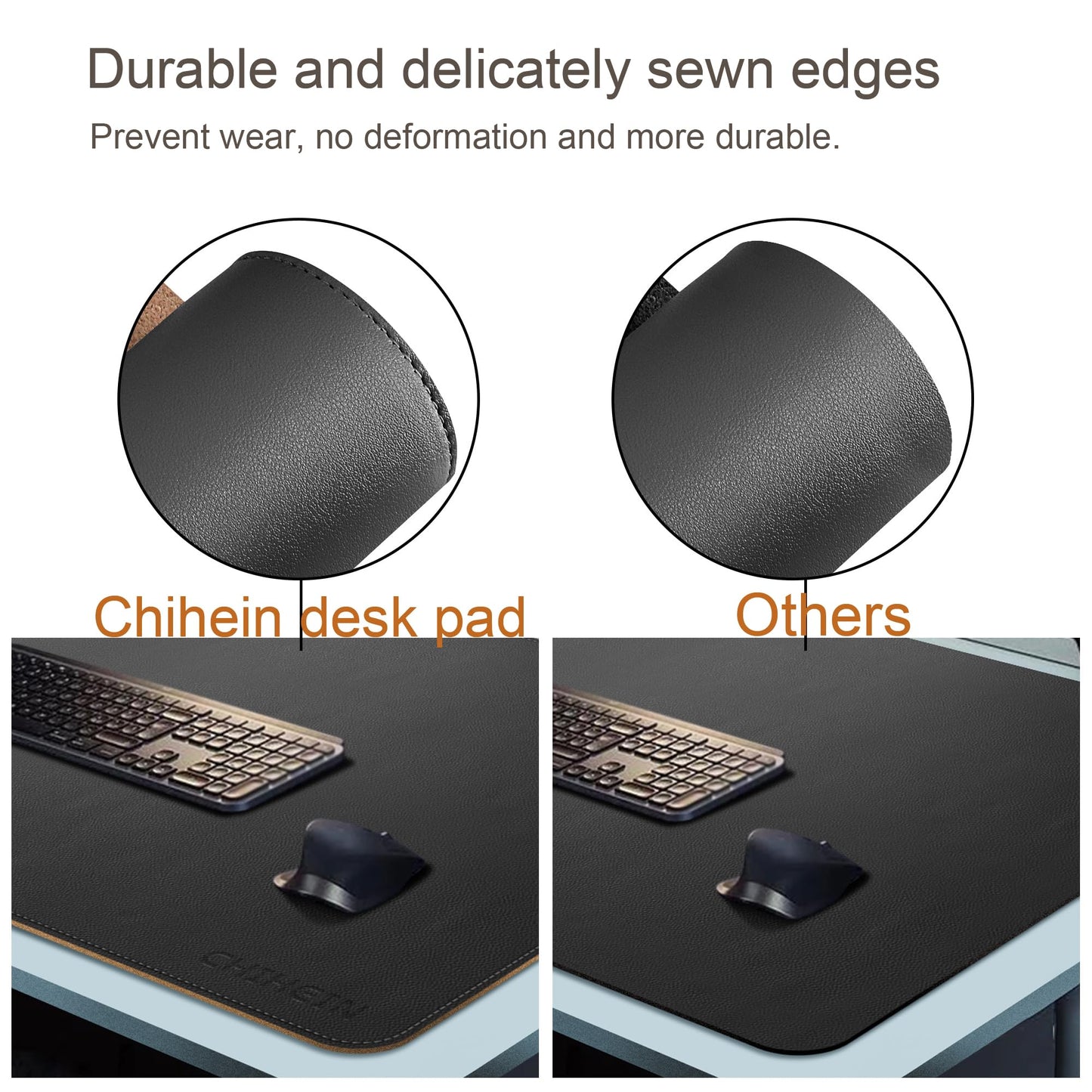 Chihein 47" x 20" 3XL PU Leather Desk Mat (Black/Gray), Dual Sided Desk Pad, Waterproof Computer Desk Bottle for Gaming, Office, Home