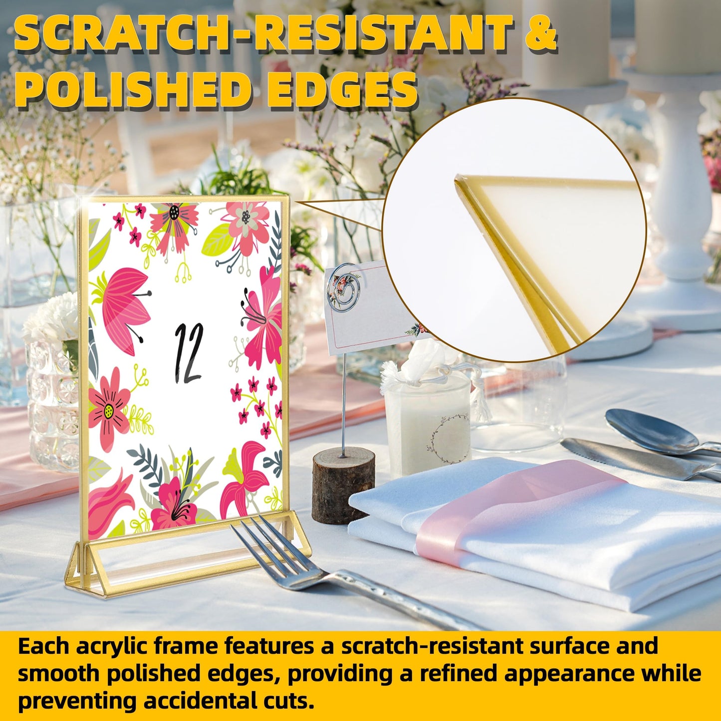 TonGass 24-Pack 4"x6" Gold Acrylic Picture Frames – 3mm Gold Border Wedding Table Number Holders, Clear Double-Sided Acrylic Sign Holders for Weddings, Banquets, Parties, Centerpieces
