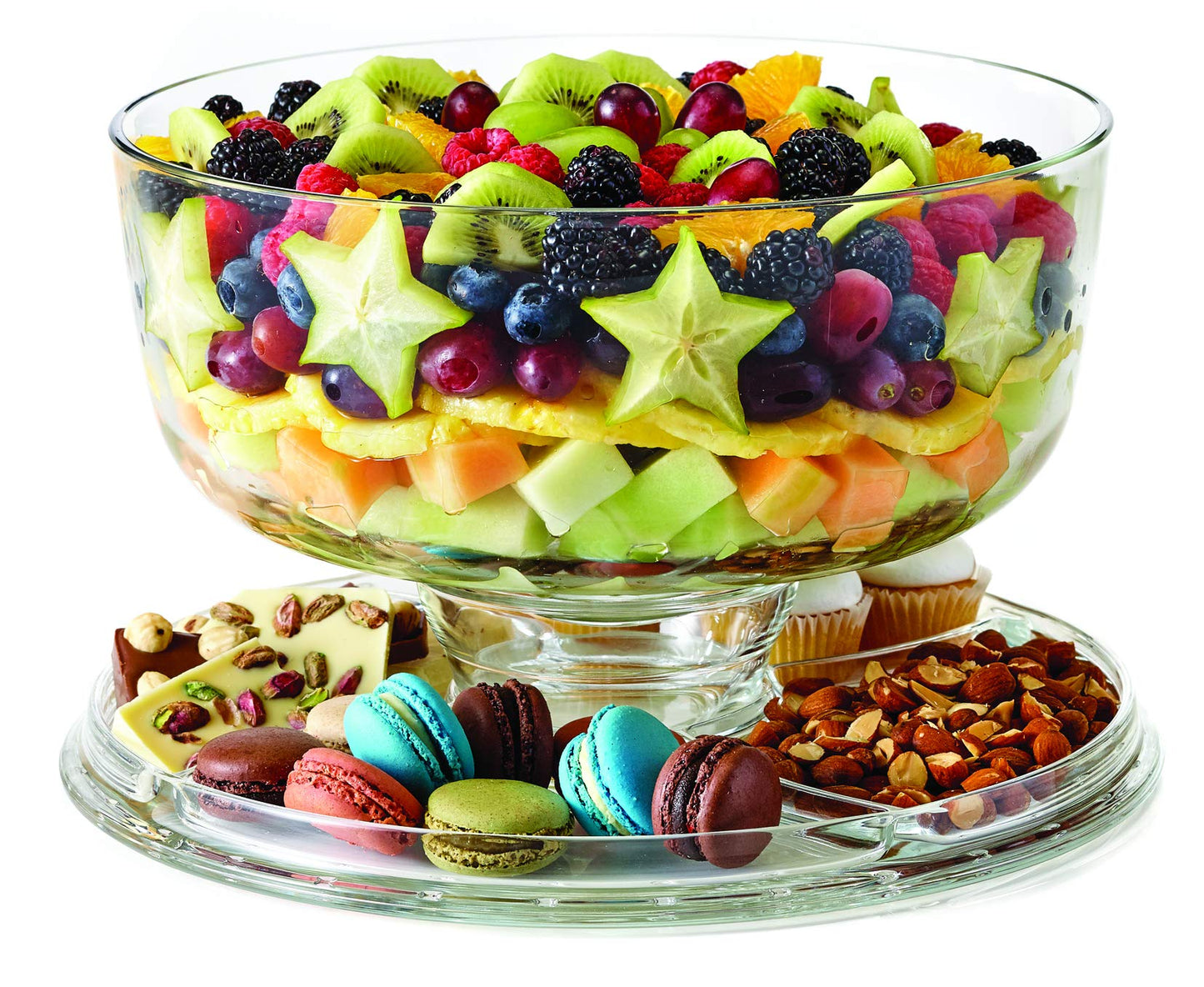 Royalty Art Glass Cake Stand with Dome – 6-in-1 Convertible Cake Plate, Punch Bowl & Chip and Dip Server, Pedestal Dessert Display – Italian Made Glass – Dishwasher Safe
