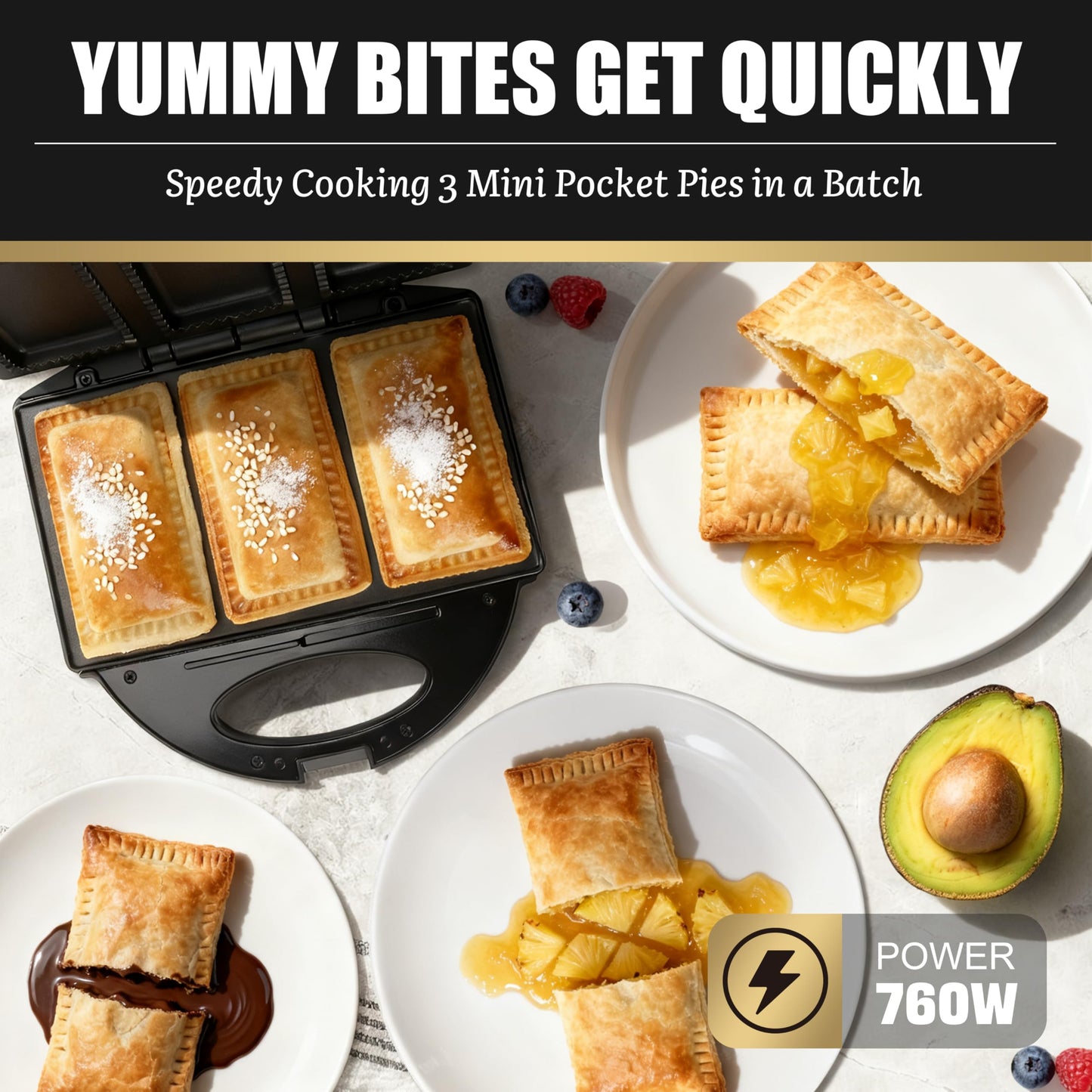 FineMade Electric Mini Pocket Pie Maker Machine with Crust Cutter, Pocket Pie Iron Press with Non Stick Surface, Ideal for Hot Chicken Pockets Pizza Pockets Grilled Cheese Sandwiches and More