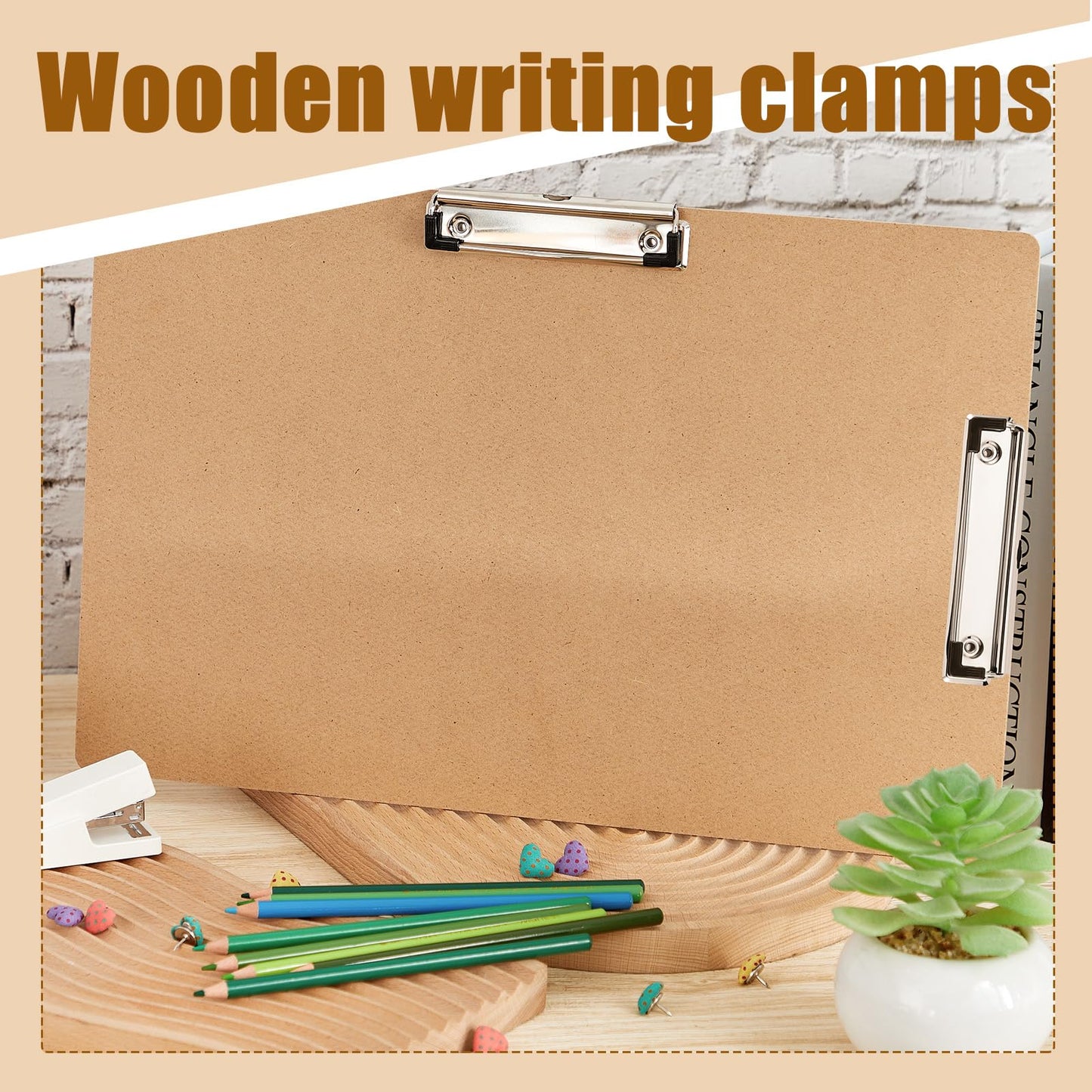 Henoyso 12 Pcs 11 x 17 Clipboards Wooden Lap Boards with Low Profile Clip Double Clip, Extra Large Landscape Hardboard Drawing Boards Horizontal Brown Clipboard for Drafting Board & Sketch Board Use