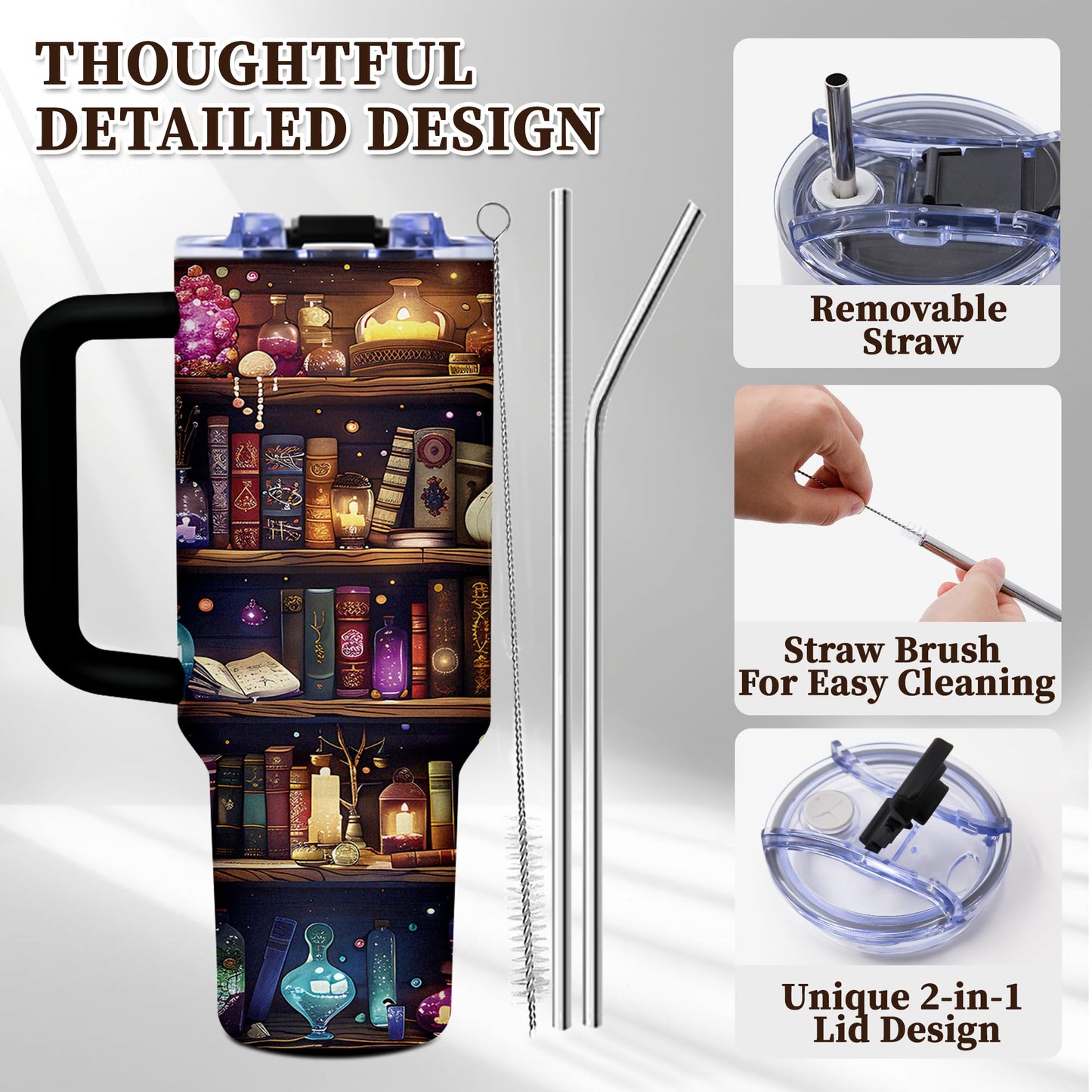 TNASURHUS Book Lovers Gifts 40oz Tumbler with Handle and Straw, Book Tumbler for Friend, Bookish Gifts for Women Readers Librarian, Book Accessories Stainless Steel Travel Mug 1 Pcs