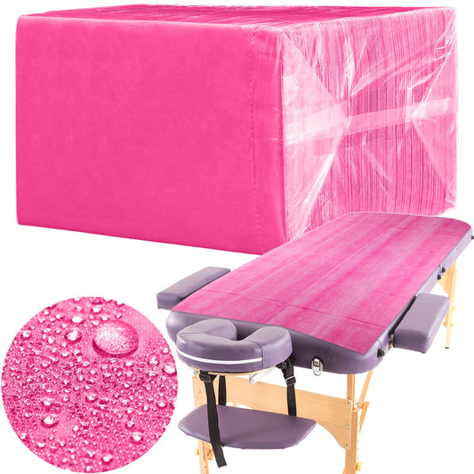 100 Pieces Disposable Bed Sheets Non-woven Spa Fabric Sheets Waterproof Massage Table accessories Oil Proof Bed Cover for Travel Spa Tatto Hotel Salon, 31.5 x 71 Inch(Pink)