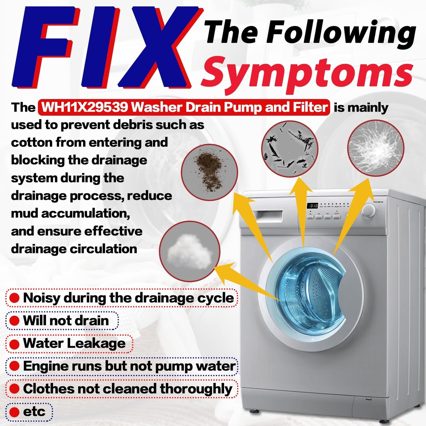 GFW550SSN2WW GFW550SSN0WW Washer Drain Pump and Filter Assembly Fit for GE GFW850SPN0RS GFW550SSN1WW GFW850SPN2RS GFW850SPN5RS GFW650SPN1SN GFW550SSN5WW GFW850SSN1WW GFW850SSN0WW Front-Loading Washers