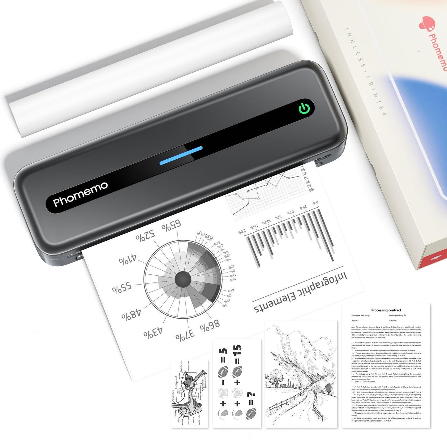 Phomemo Portbale Printers Wireless for Travel, M832 Bluetooth Thermal Printer 8.5'' x 11'', Comaptible with Android & iOS Phone and Laptop, Small Mobile Printer for Office School Home Use