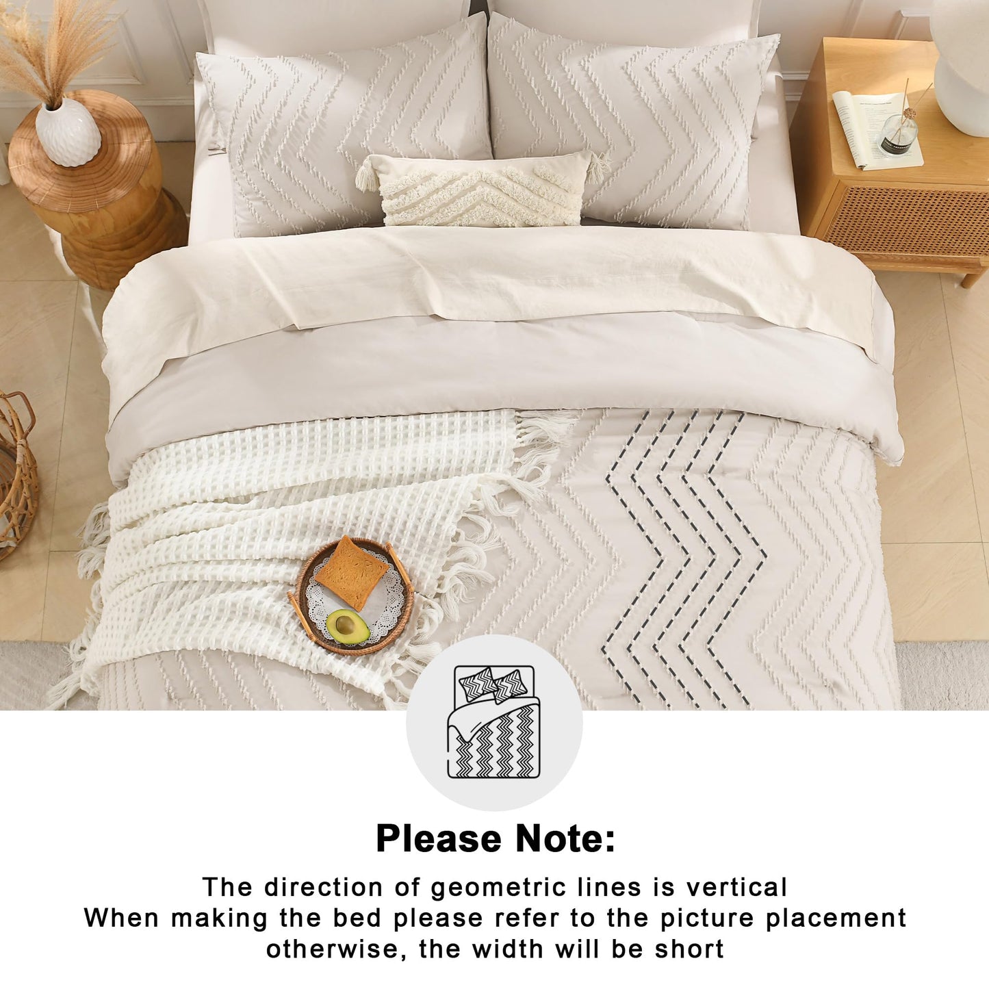 Andency California King Comforter Set Beige, Boho Cal King Cream Soft Warm Tufted Neutral Bedding Comforter Sets, 3 Pieces Cali King Aesthetic Chevron Farmhouse Cute Bohemian Textured Bedding Set