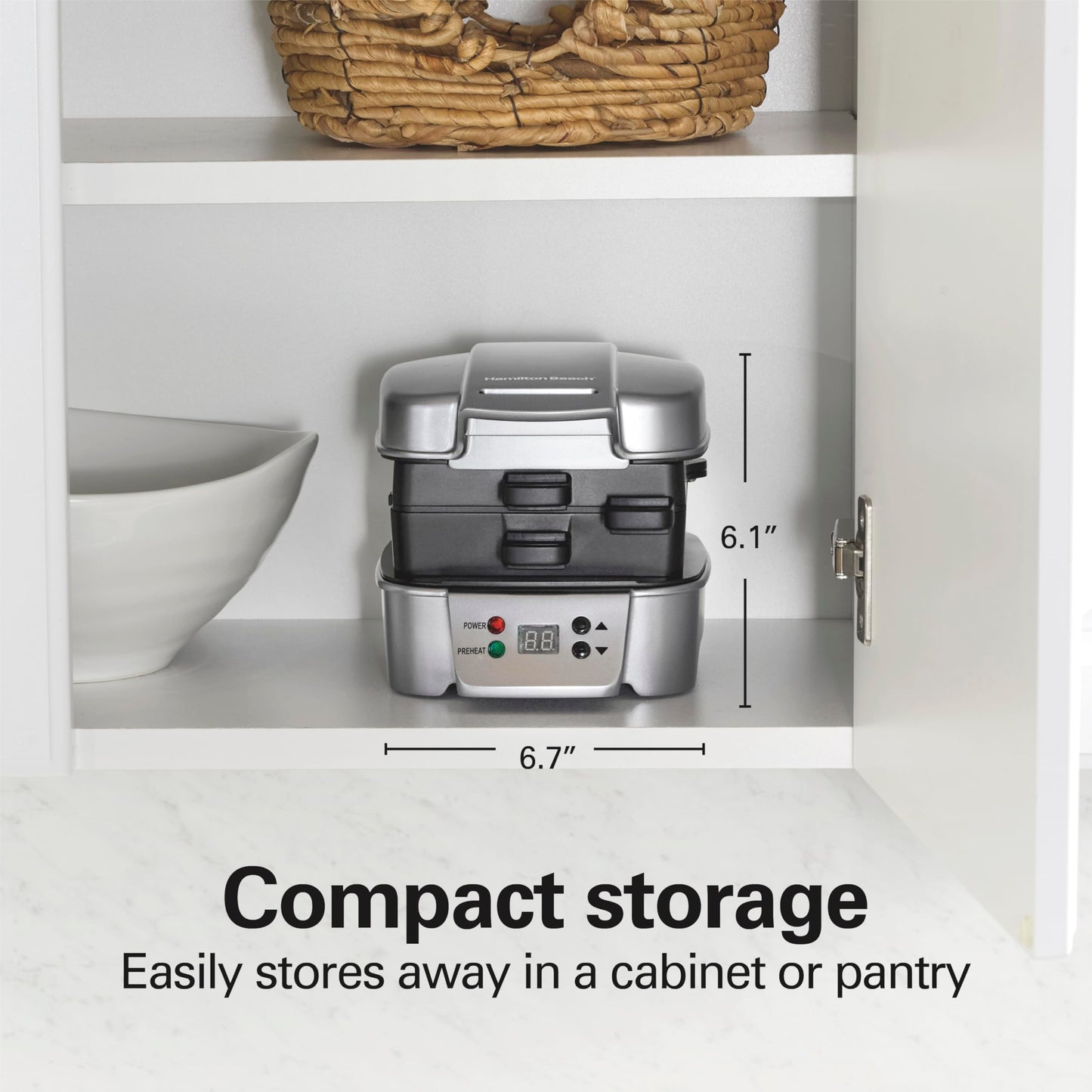 Hamilton Beach Sandwich Stacker Customizable Hot Sandwich Maker, 24 Sq. In. Non-Stick PFAS-Free Cooking Surfaces, Built-In Timer, Compact, Dishwasher-Safe, Silver (25471)