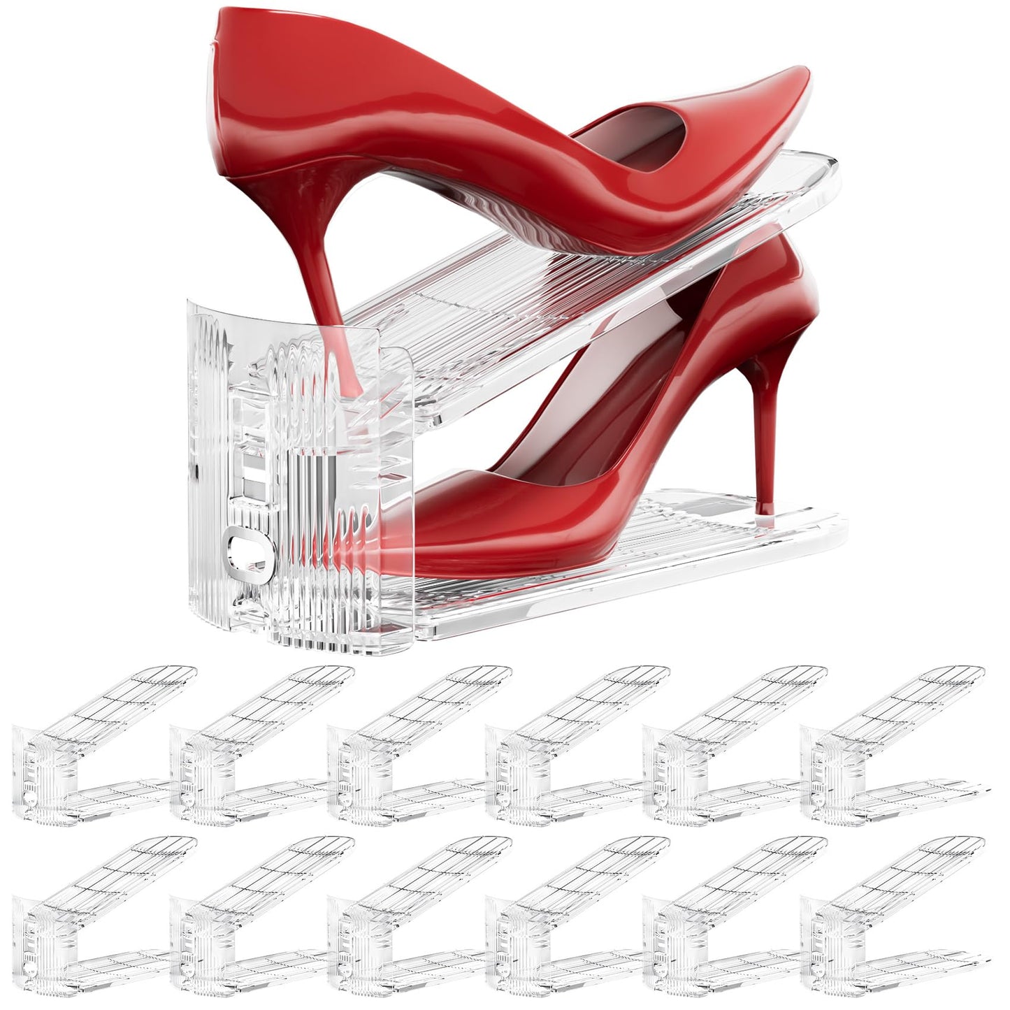 Neprock Shoe Slots Organizer for Closet,12 Pack Acrylic Shoe Stackers for A Pair of Shoes,3 Levels Adjustable Shoe rack storage Shoe Space Saver 50% (Clear,12 Pack)