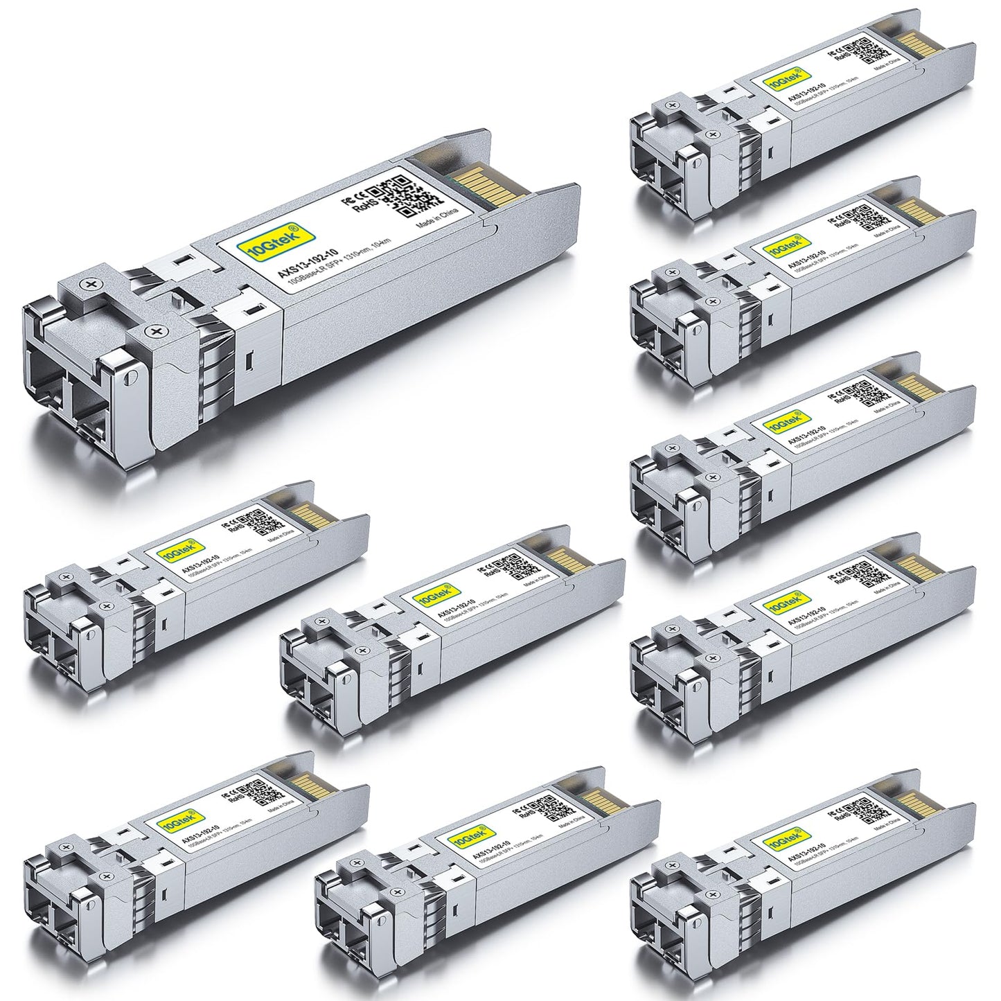 10Gtek 10GBase-LR SFP+ Transceiver, 10G 1310nm SMF SingleMode Fiber Optic Module, 10km, for Cisco SFP-10G-LR, Meraki MA-SFP-10GB-LR, Ubiquiti UniFi UF-SM-10G, Fortinet, Mikrotik and More, Pack of 10