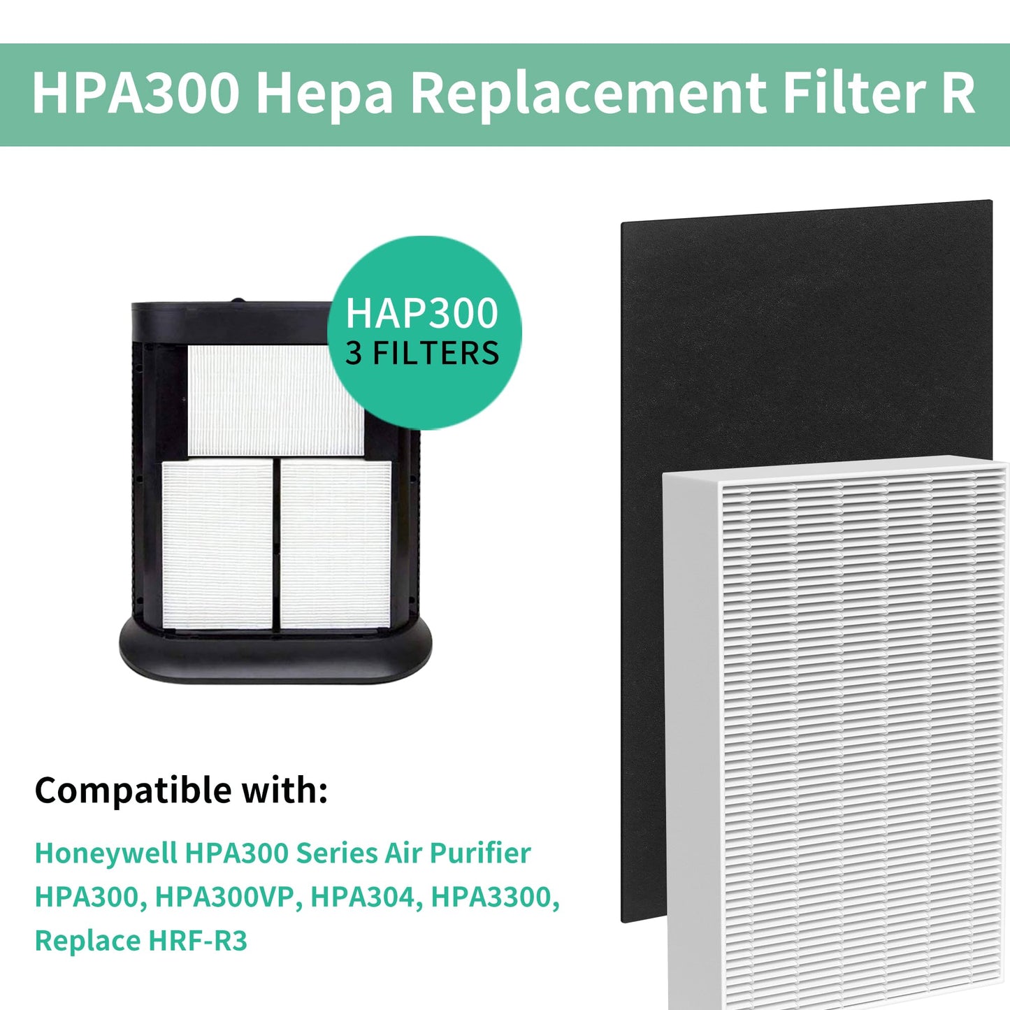 Musslan 6 Pack HPA300 HEPA Filter Replacement R with 8 Pack Activated Carbon Filter A Compatible with Honeywell Air Purifier HPA300, HPA304, HPA200, HPA3300 and HPA5300 Series
