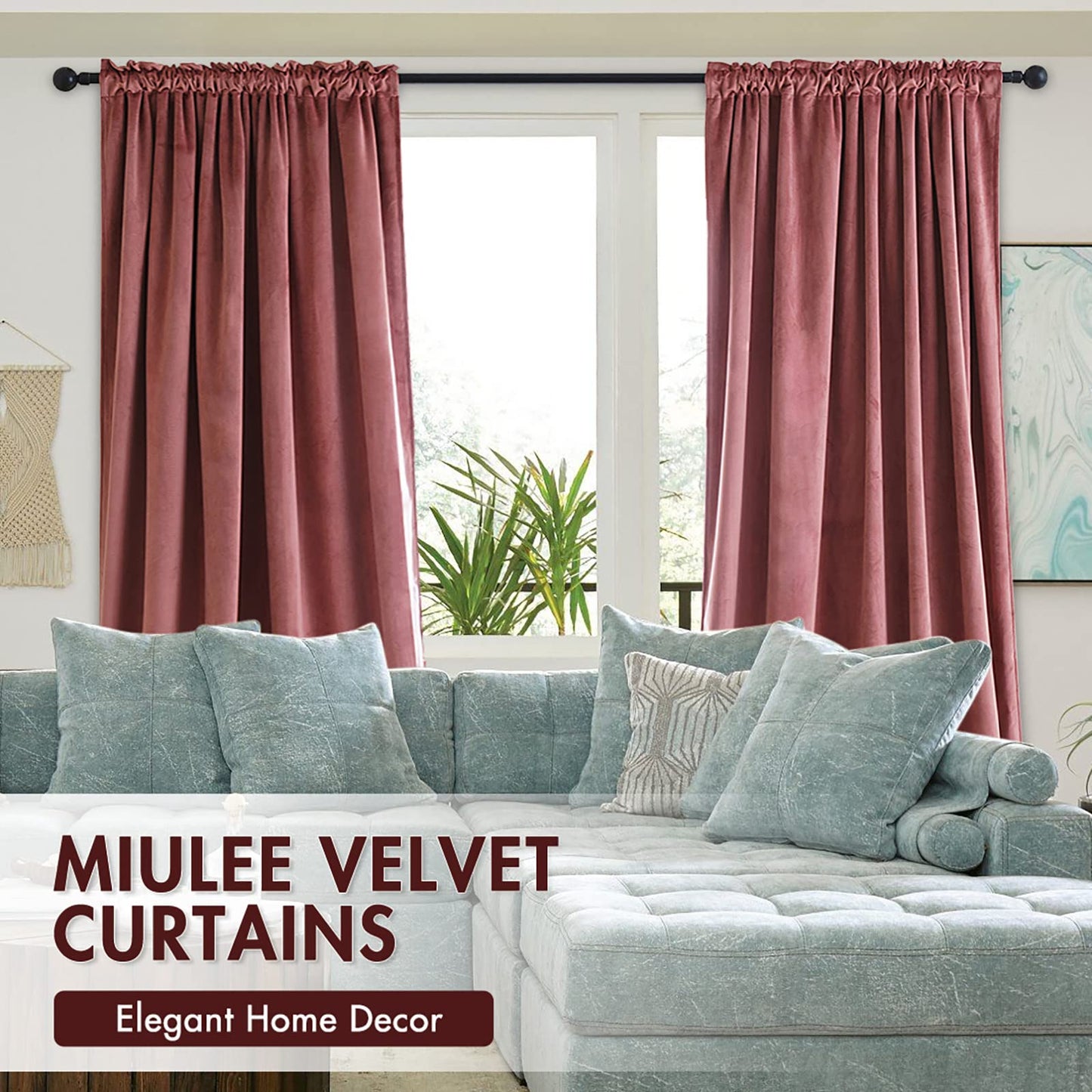 MIULEE Dusty Rose Rod Pocket Velvet Curtains, Soft Luxurious Pink Curtain for Home Decor 2 Panels Set Heavy Room Darkening Curtains for Privacy Bedroom Living Room Window, W52 x L84