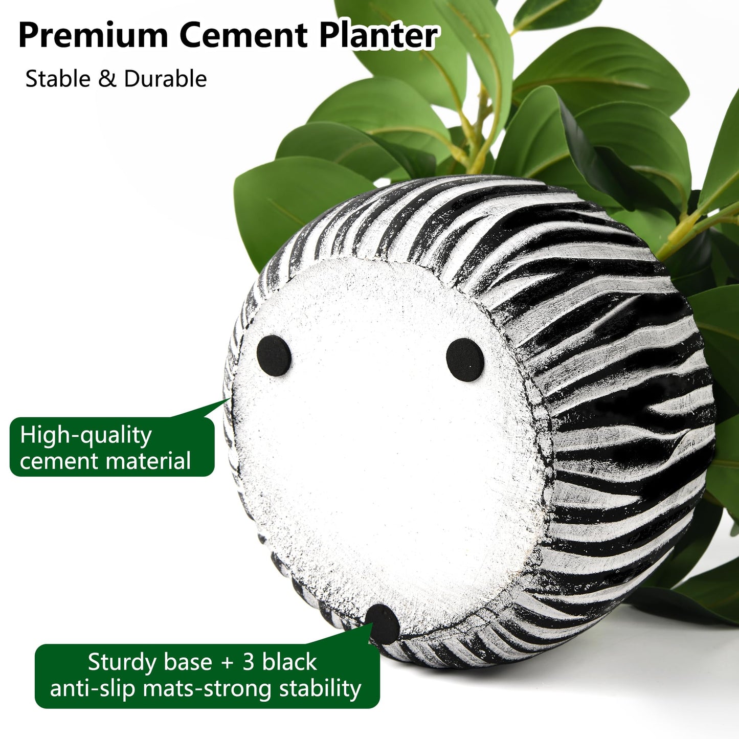 florisso Artificial Succulents with Fig Leaf Greenery in Rustic Clay Planter, Fake Succulents Potted Decor for Farmhouse, Bathroom, Bedroom, Kitchen, Office Desk and Coffee Table (Black White)