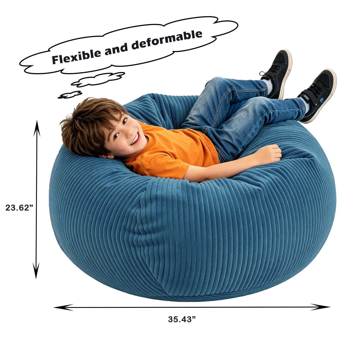 LPMOERA Bean Bag Chairs for Kids/Teen with Memory Foam Filling Bean Bag Sofa with Soft Corduroy Fabric BeanBag Chair for Living Room Bedroom College Dorm Reading Chair Blue
