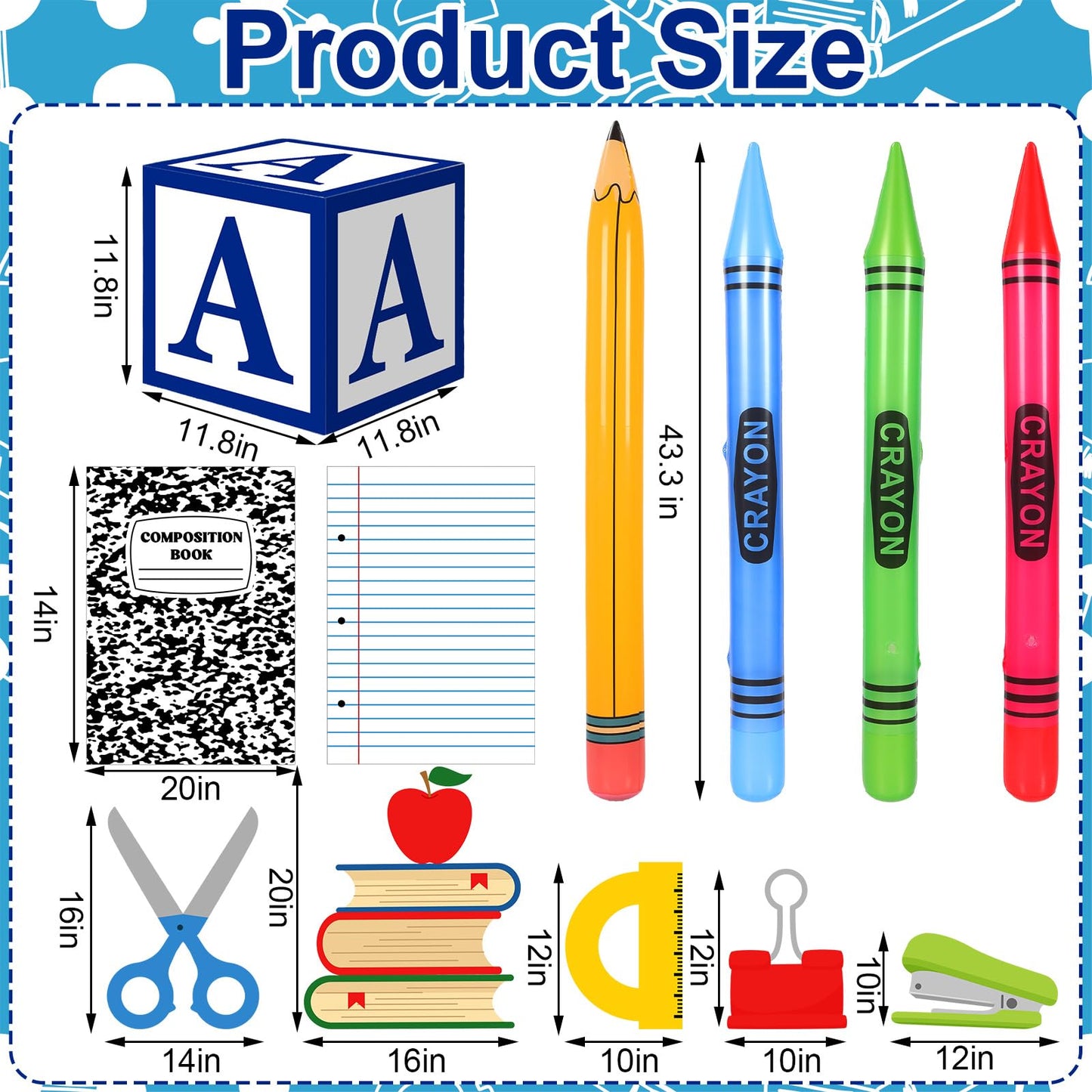Resholder 14 Pcs Giant School Theme Party Decorations ABC Alphabet Party Favor Box Large Inflatable Pencil Crayon for Celebration Back to School Birthday Decoration