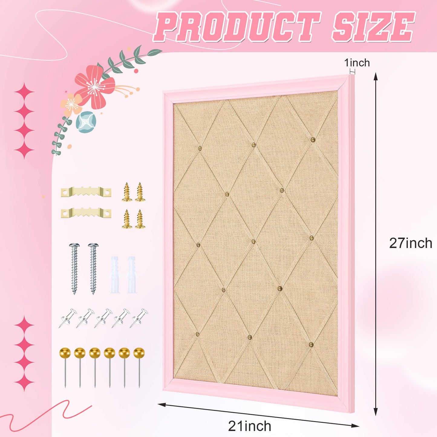 DoubleFill Pink Bulletin Board 21"×27" Pink Linen Fabric Decorative Board Hanging Memo Boards with 20 Pushpins for Women Office Large Cork Bulletin Boards for Home & Office Wall Decor Photos Display