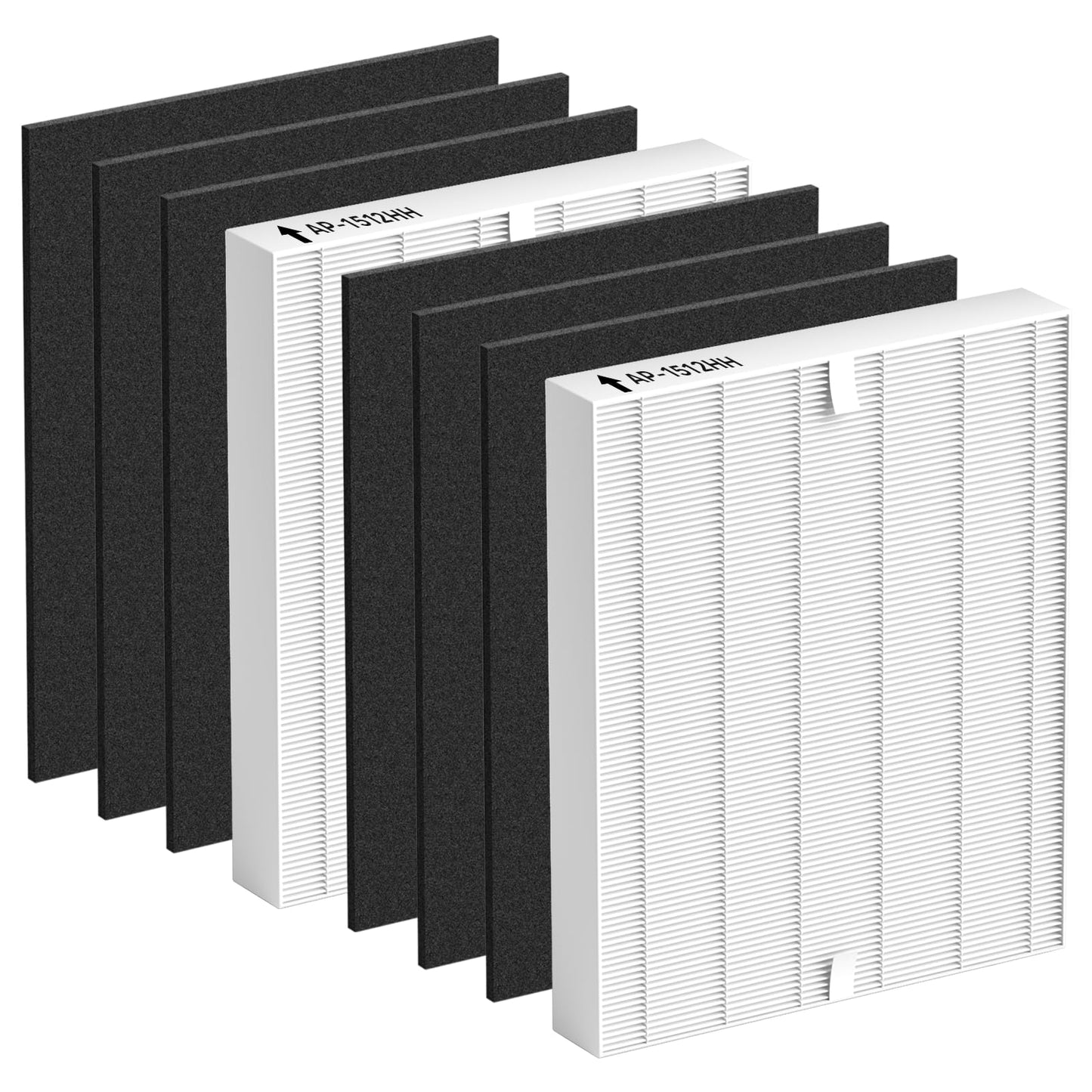 Improvedhand AP-1512HH Replacement Filter for Coway Airmega Purifier AP-1512HH-FP AP-1518R AP-1519P, 2 Pcs High-Efficiency Materials Main Filter & 6 Pcs Activated Carbon Filter, Replace Part#3304899