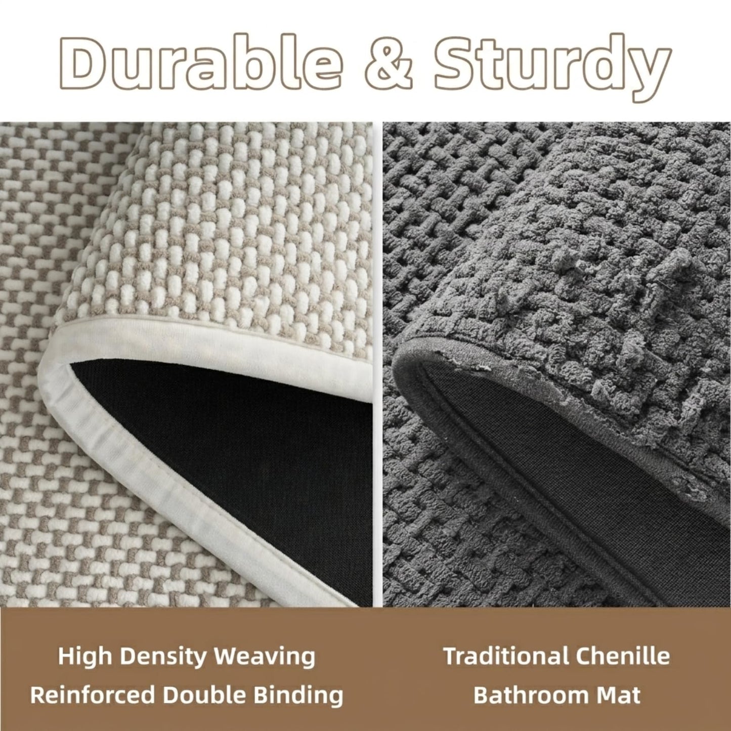 PADOOR-Bath Mat-Super Absorbent Chenille Bathroom Mats-Rubber Backed Bath Mats for Bathroom Non Slip, Easy Clean Bathroom Rugs Front of Bathtub,Shower Room,Sink-24×36, Beige&Cream