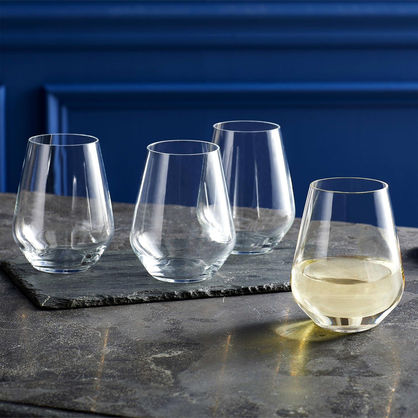 Libbey Signature Greenwich Stemless Wine Glasses Set of 6, Modern Wine Glasses for Red and White Wine, Ideal Stemless Wine Glass Set for All Occasions
