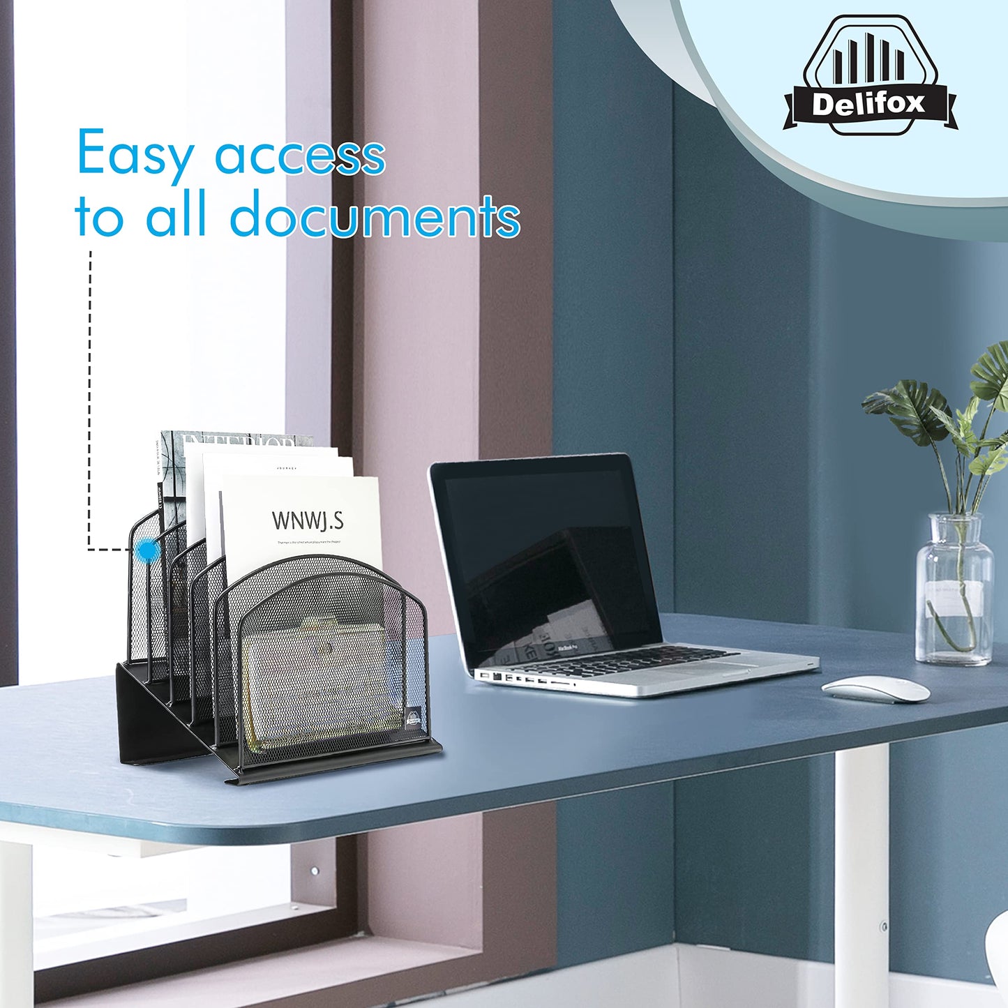 Delifox 2 Pack Inclined Desk File Organizer, 5 Slot Desktop File Folder Holder Document Holder Sorter Organization and Accessories for Office School Classroom