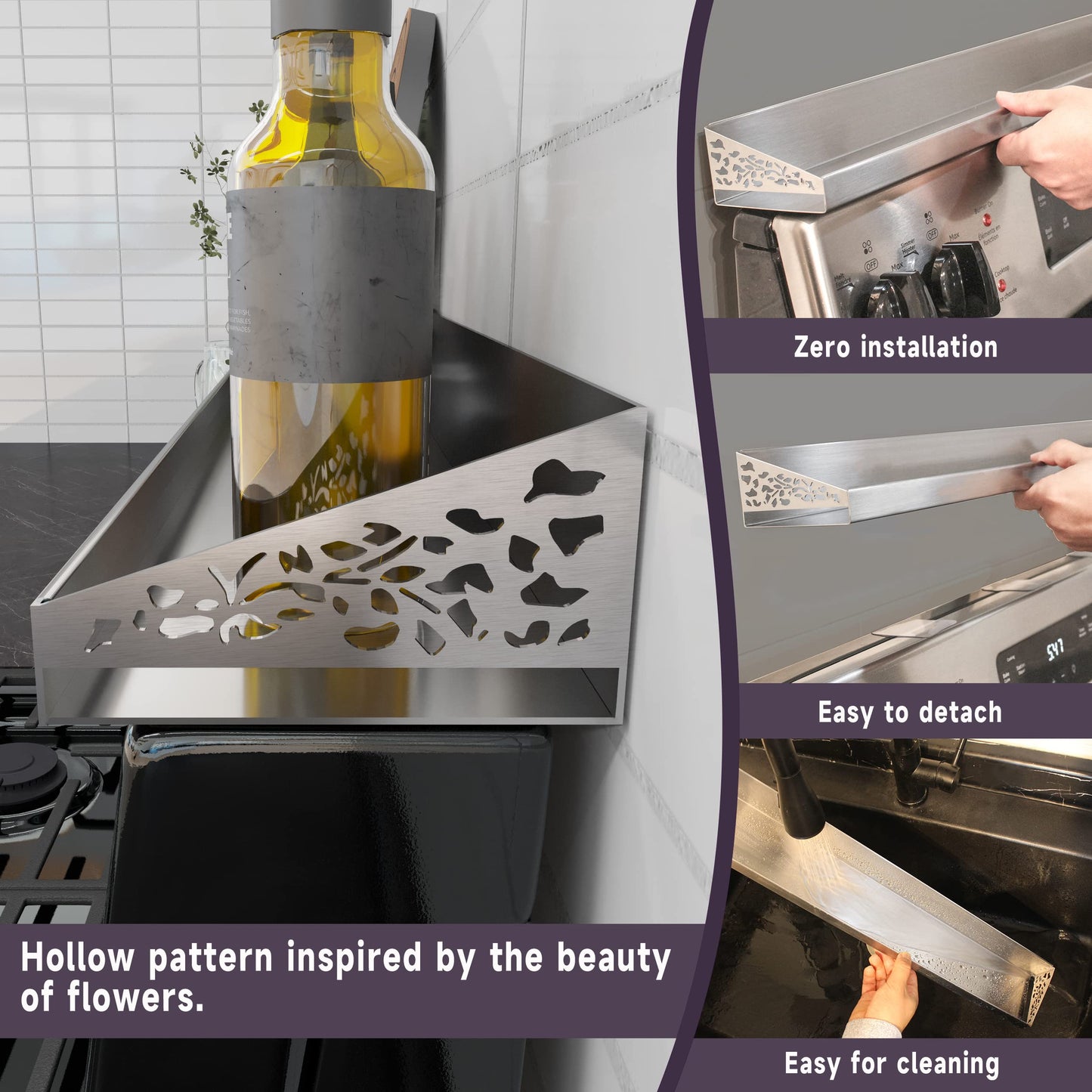 STUTOV 30" Magnetic Stove Top Shelf – Stainless Steel Spice Rack and Seasoning Organizer – Kitchen Shelf for Back of Stove – Over Stove Rack and Storage Organizer