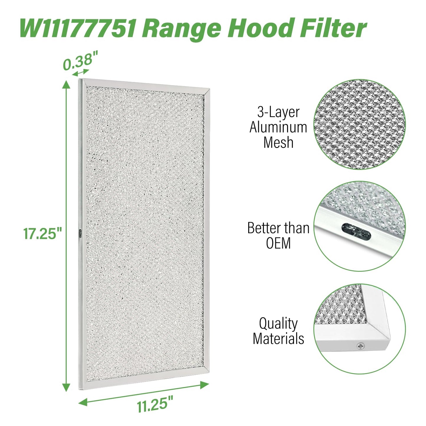 2PCS W11177751 Range Hood Grease Filter Compatible With Whirlpool, Replacement W10419114 W10834041 W11176974 4547137 AP6285612 PS12348521 EAP12348521
